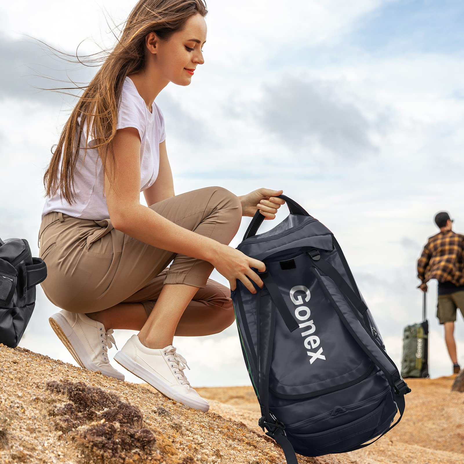 Gonex 80L Waterproof Duffel Bag Backpack - Convertible Gym Backpack & Travel Handbag for Men & Women - Ideal for Hiking, Camping, Cycling & Air Travel - Dark Blue