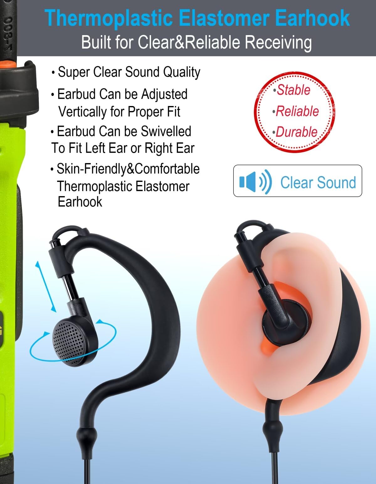 Commountain Noise Cancelling Earpiece with Mic - Compatible with Motorola Radios CLP1010, CLP1040, CLP1060 - G Shape Earhook Headset for Clear Communication - Perfect for Security, Construction & Warehouse Workers