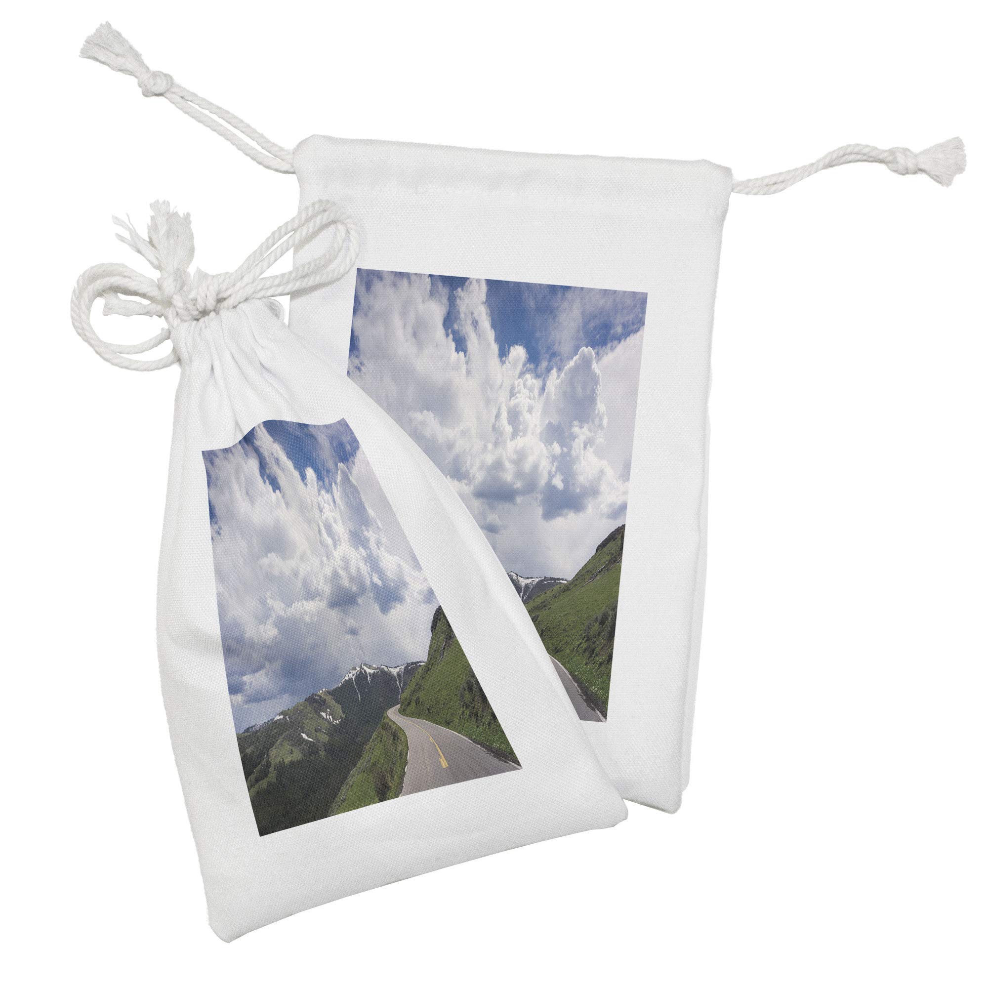 Ambesonne 2-Pack Travel Fabric Pouch Set - Yellowstone National Park Wyoming Drawstring Bags for Toiletries, Masks & Gifts (9