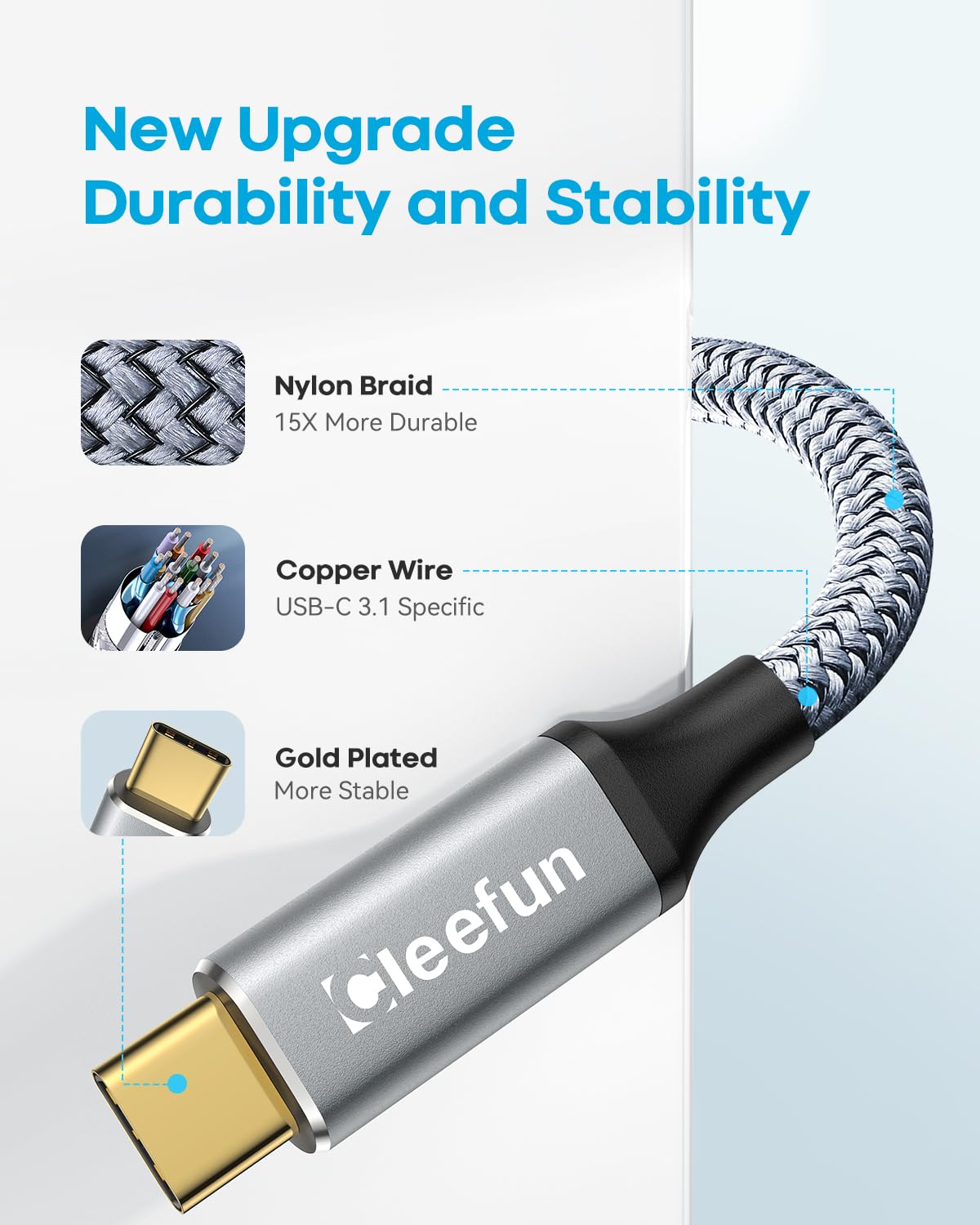 CLEEFUN 0.5m USB C to USB C 3.1 Gen2 Cable - 100W PD Fast Charging, 10Gbps Data Transfer, 4K Video Output - Compatible with iPhone 15/Pro/Max, MacBook, iPad Pro/mini 6, Samsung Galaxy S23/S22, USB-C SSD - Perfect for Fast Charging & HD Video Streaming