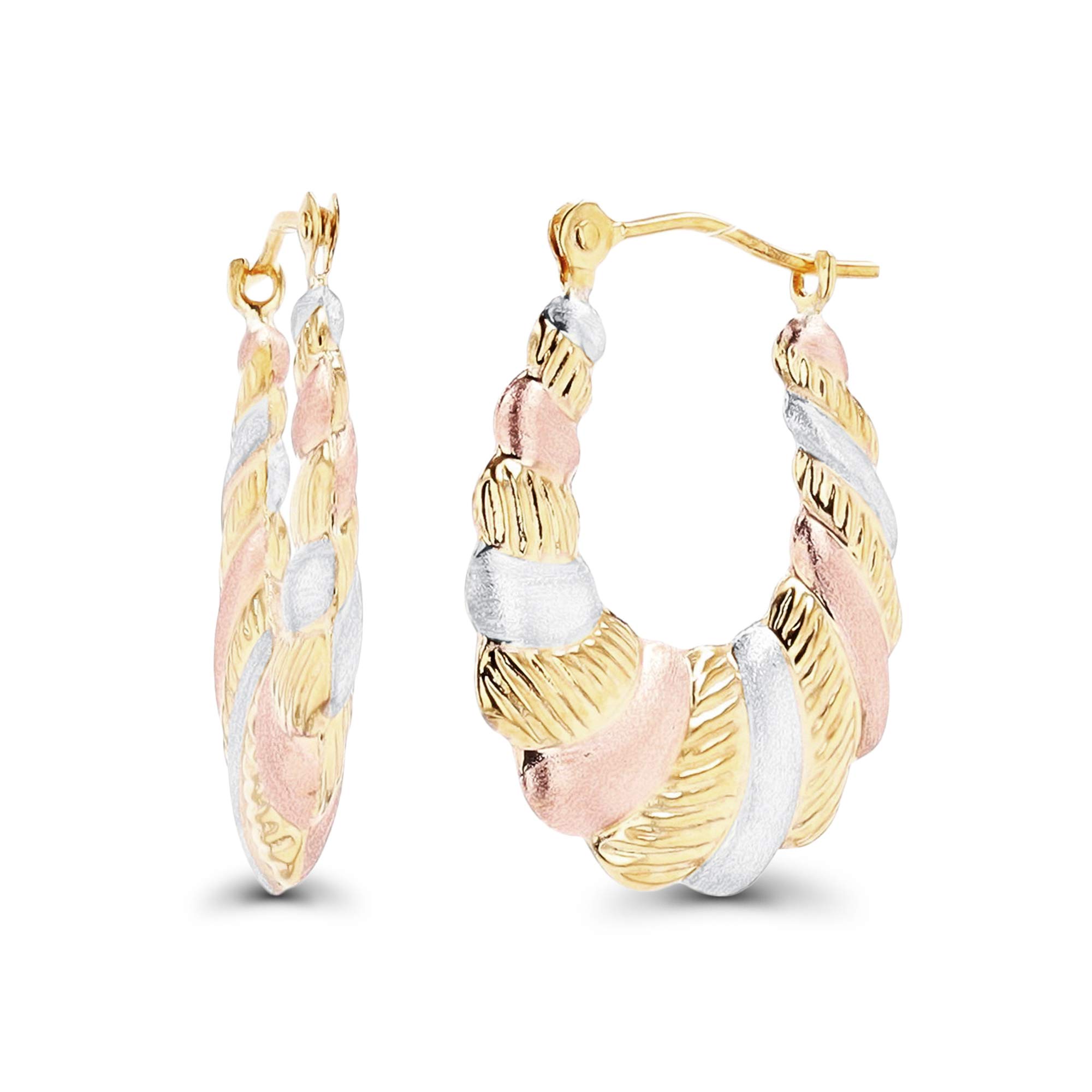 14K Solid Gold Twisted Shrimp Hoop Earrings for Women | Hypoallergenic Sensitive Ears | 2.60x21mm Polished & Textured Hoops | Perfect for Everyday Wear, Parties & Special Occasions