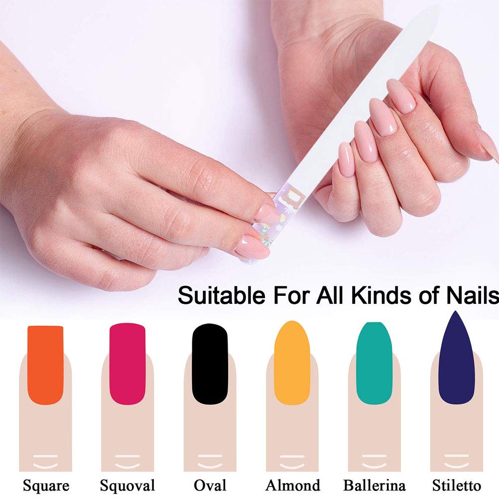10-Pack Professional Glass Nail Files - Emery Board & Stained Glass Nail Shining File for Natural Nails Care - Perfect Manicure/Pedicure Tools Set - Great Gift for Christmas, Birthday & DIY Nail Salon Use