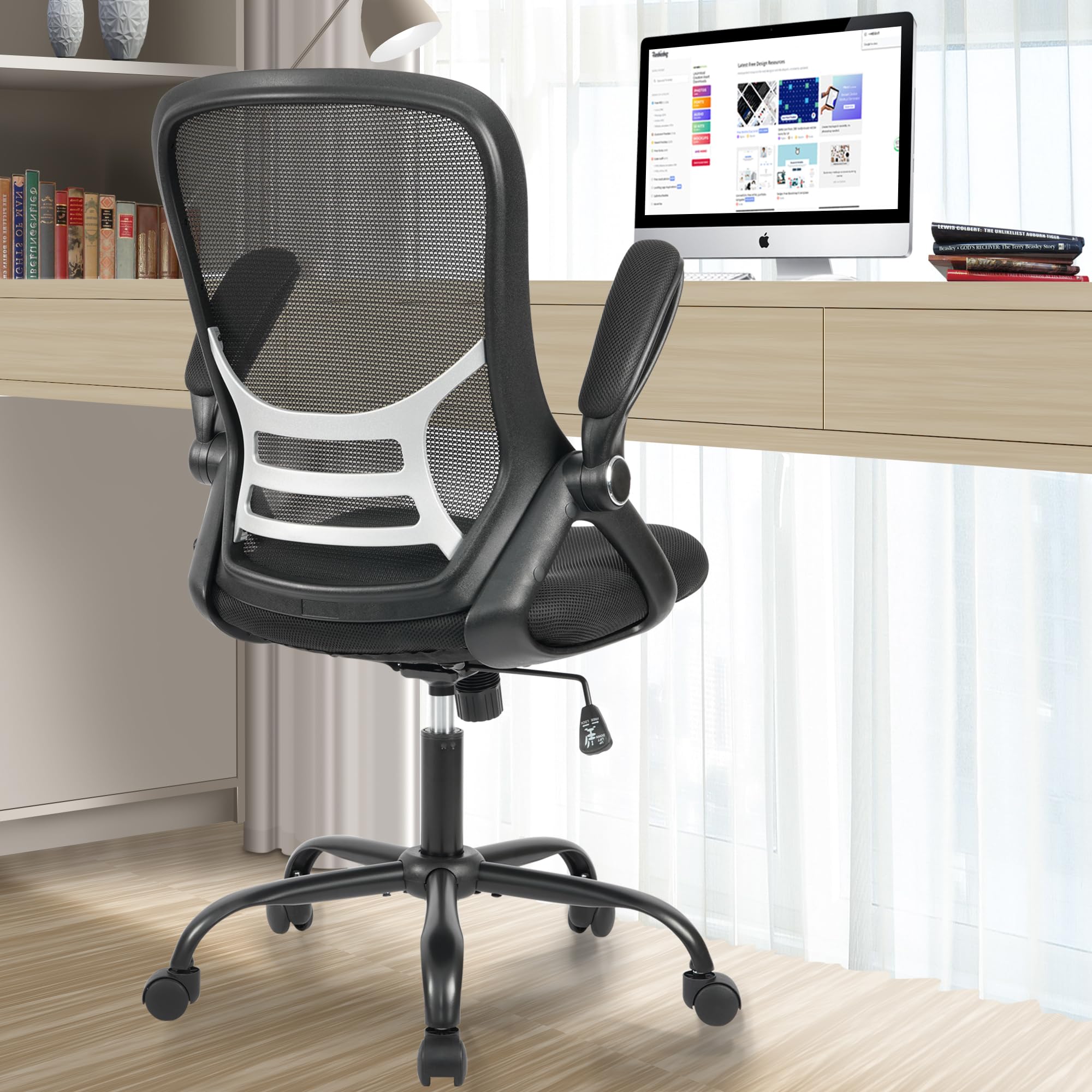 HYLON Heavy Duty Ergonomic Office Chair with Adjustable Lumbar Support & Flip-Up Armrests - High Back Mesh Computer Desk Chair for Home & Office Workspaces - Perfect for Long Hours of Sitting, Gaming, or Remote Work