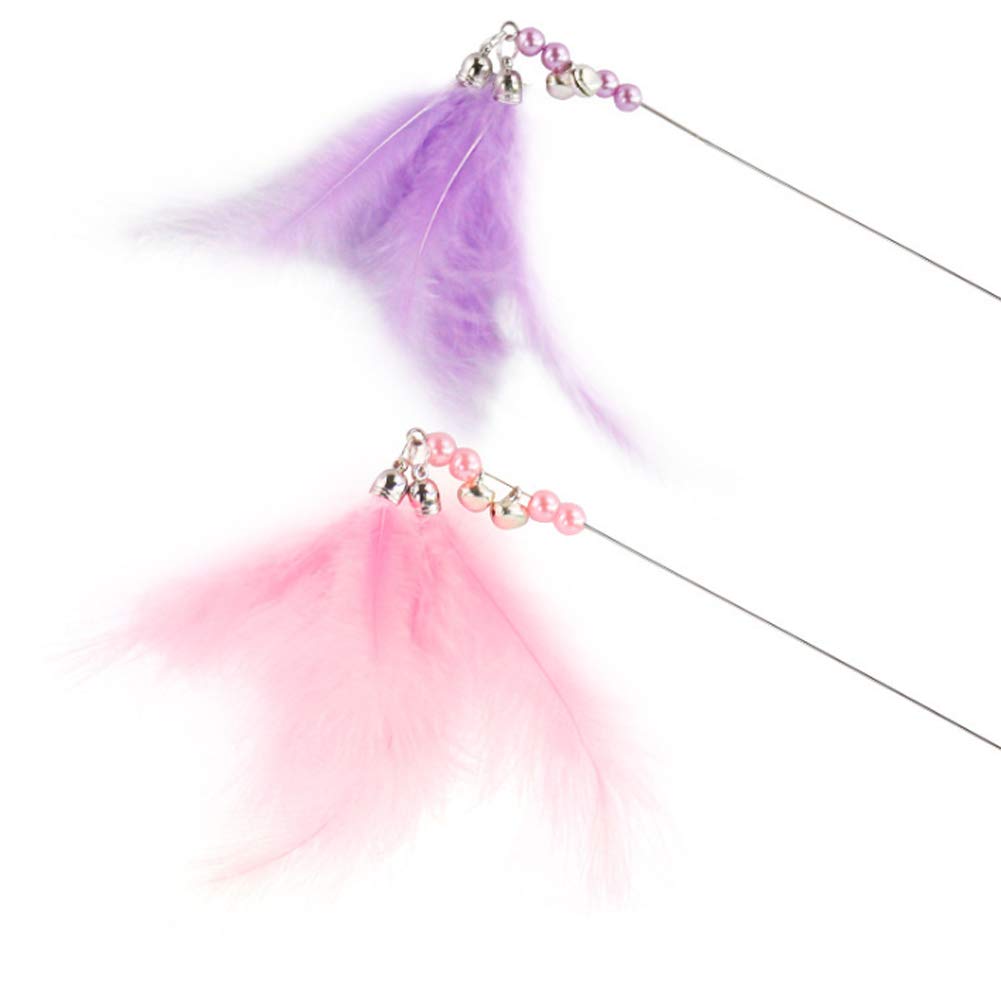 Interactive Cat Toys Feather Teaser Wand with Bell - 4 Pack Kitten Exercise Toys for Play & Hunting Instincts - Soft Furry Tail & Colorful Feathers for Indoor Fun, Training & Bonding Time