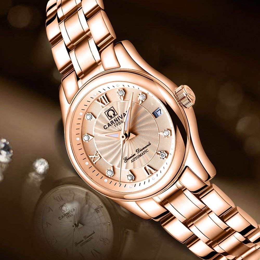 MASTOP Women's Rose Gold Automatic Wrist Watch - Stainless Steel Analog Dress Watch with Crystal Accents | Perfect for Office, Party & Formal Occasions
