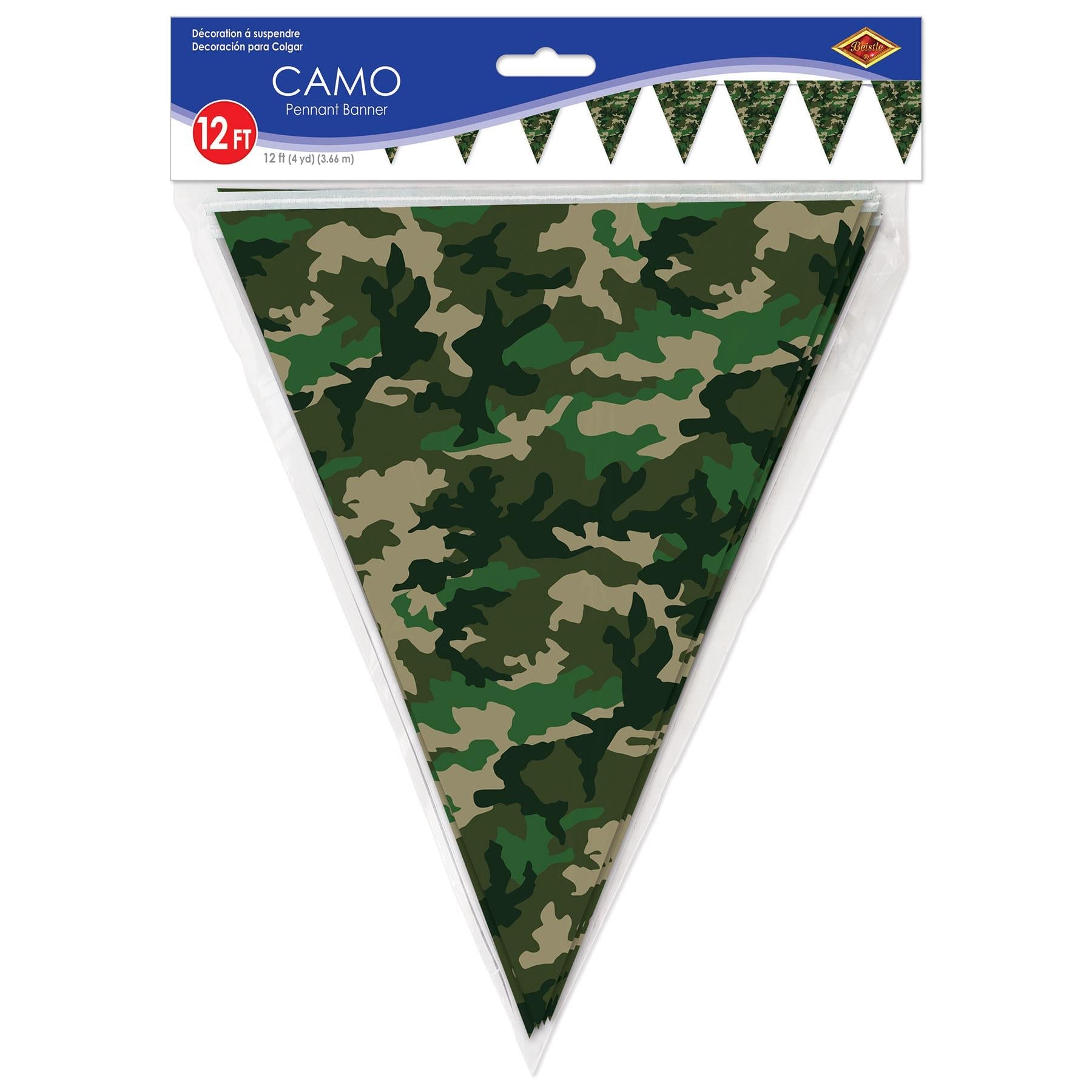 12 Pack Camo Pennant Party Banner - Patriotic Military Themed Decor for Outdoor Events, Tailgating & Home Parties