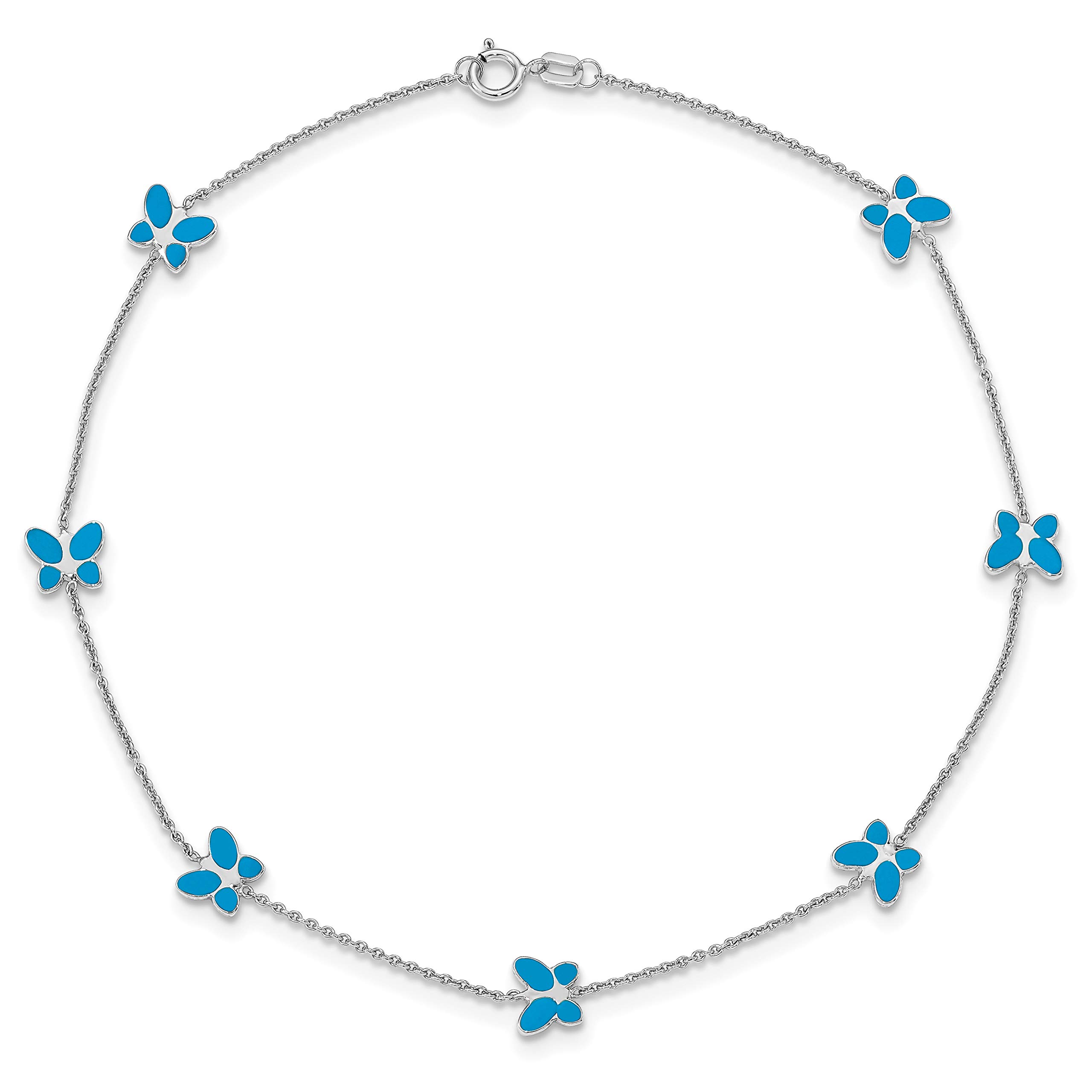 14K Solid White Gold Blue Butterfly Wings Anklet - Adjustable Ankle Bracelet for Women | Elegant Summer Jewelry, Boho Fashion Accessory | Perfect for Beach Vacations, Music Festivals & Romantic Getaways | Great Gift for Her