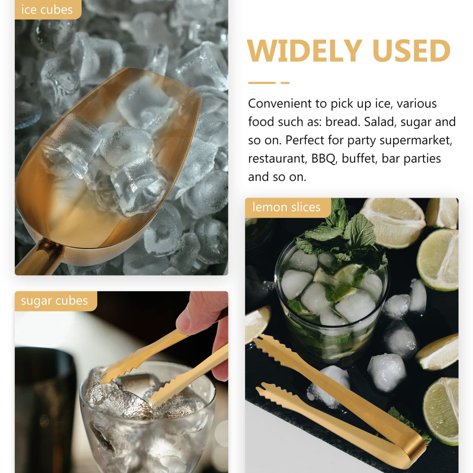 Hemoton Stainless Steel Ice Scoop with Clip - Multi-Function Ice Shovel & Tong for Cocktails, Bartending, Party Serving - Easy to Clean & Durable Bar Accessory for Home & Commercial Use
