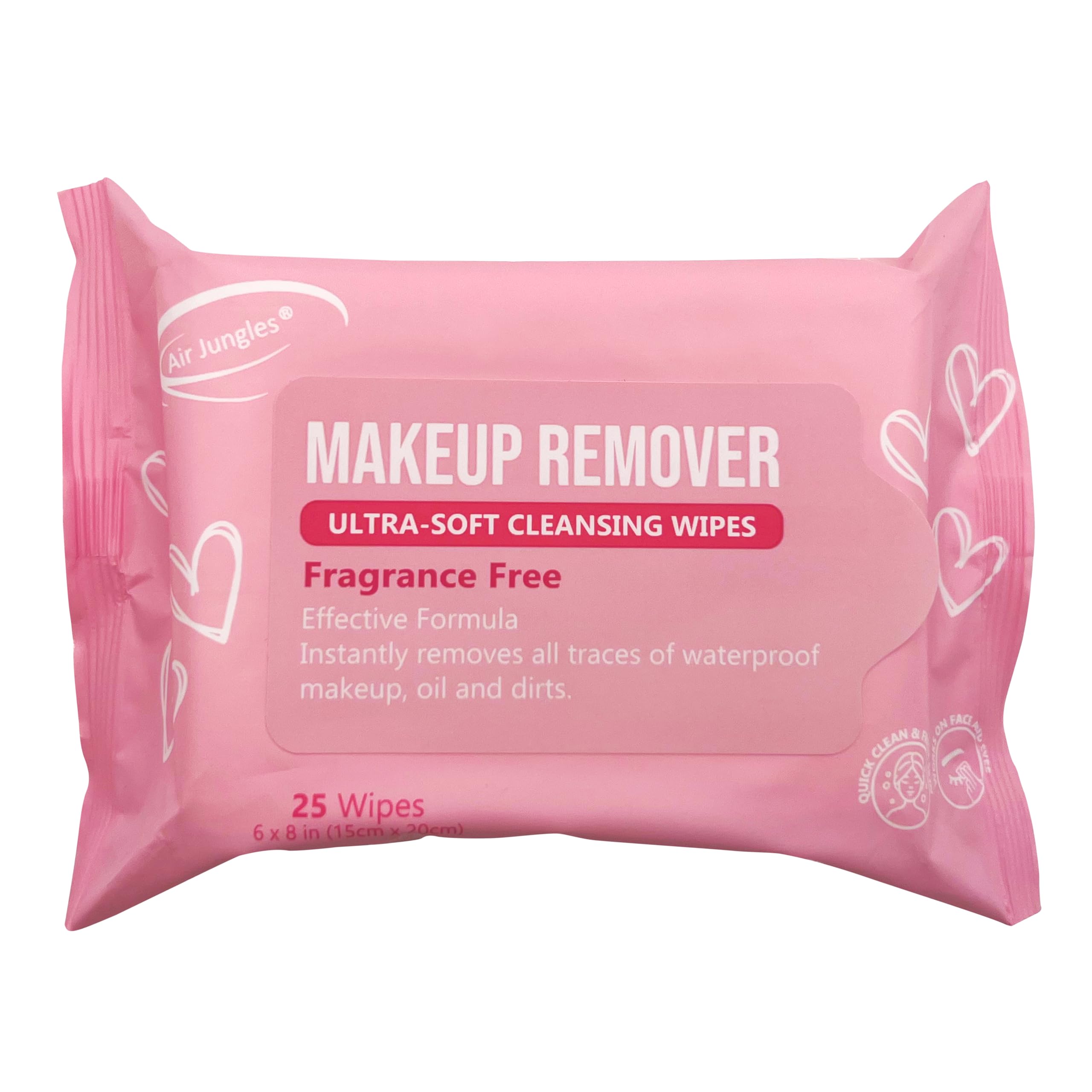Air Jungles Fragrance-Free Makeup Remover Wipes - 25 Count (Pack of 4) | Extra Large 6