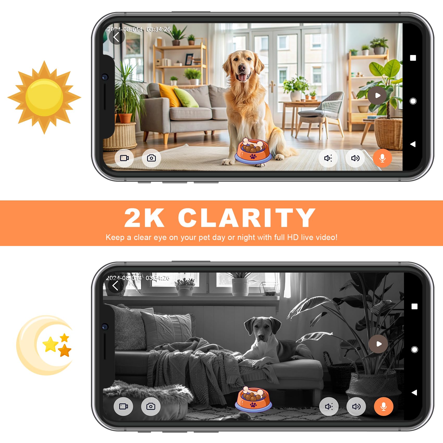 2K Pet Camera with AI Tracking & Treat Dispenser - 360° Security Dog Monitor with Motion Alerts, 2-Way Audio & Local Storage - Perfect for Pet Monitoring at Home or Office (Works with Phone App)