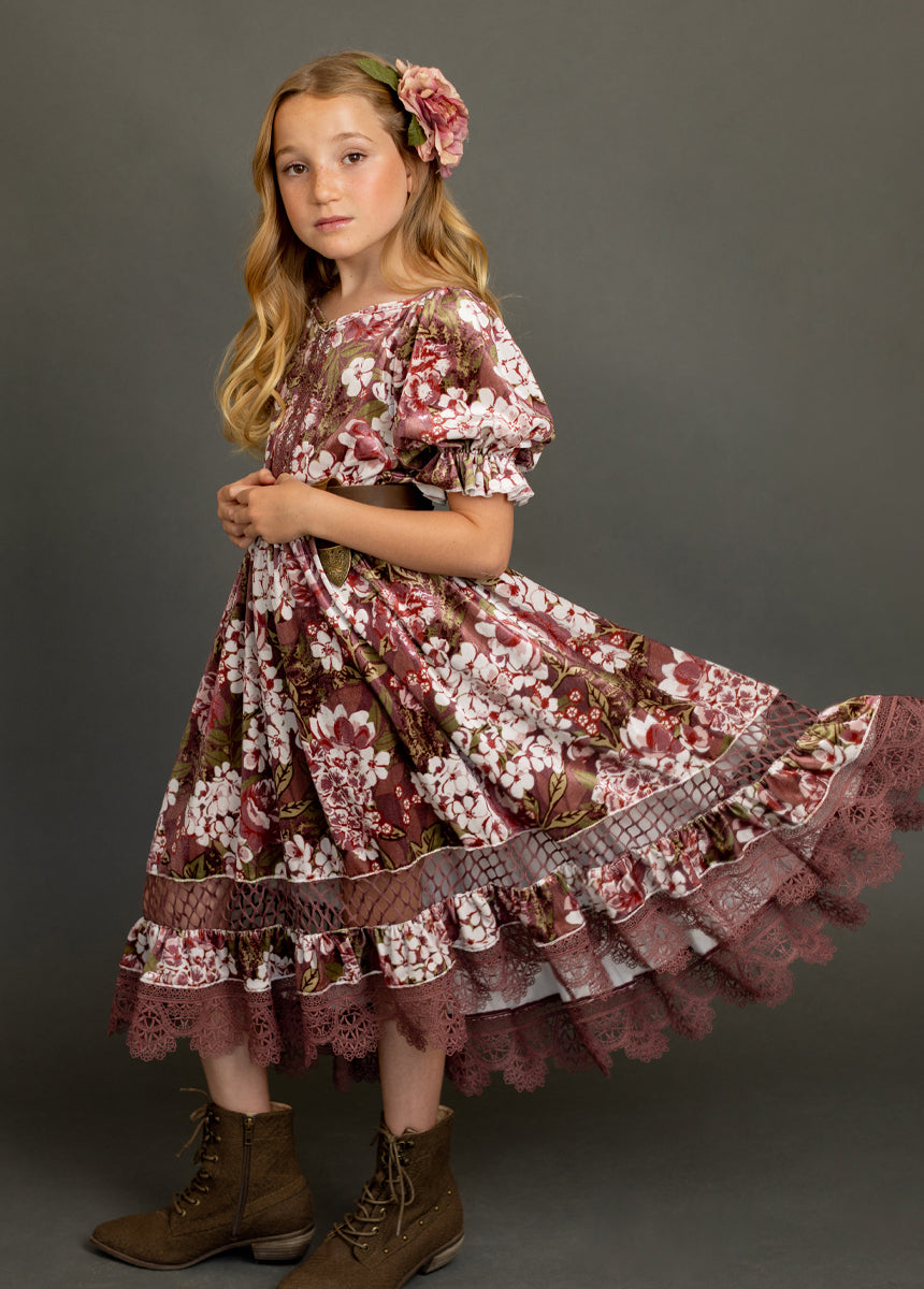 Arella Women's Floral Print Dress in Raisin Hydrangea - Elegant Midi Dress for Summer, Parties & Special Occasions
