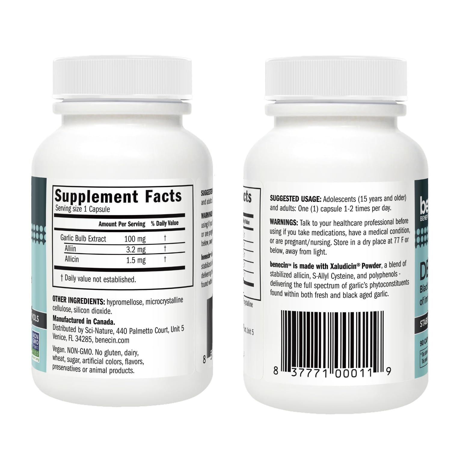 Benecin Defense 1500mcg Stabilized Allicin Capsules with Black Garlic SAC & Polyphenols | Immune & Heart Health Support | Vegetarian Supplement (360 Count) | Daily Wellness & Immune Boost for Active Lifestyles