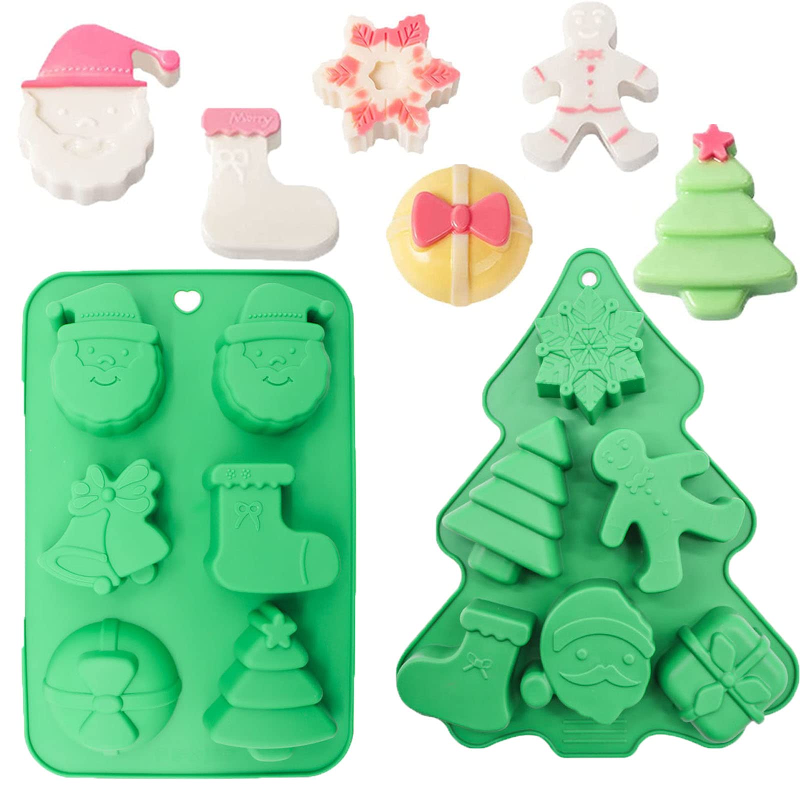 2 Pack Christmas Silicone Molds for Chocolate, Candy, Mini Cakes & Handmade Soap - Santa, Snowman & Christmas Tree Shapes - Perfect for Holiday Baking, DIY Gifts & Festive Desserts