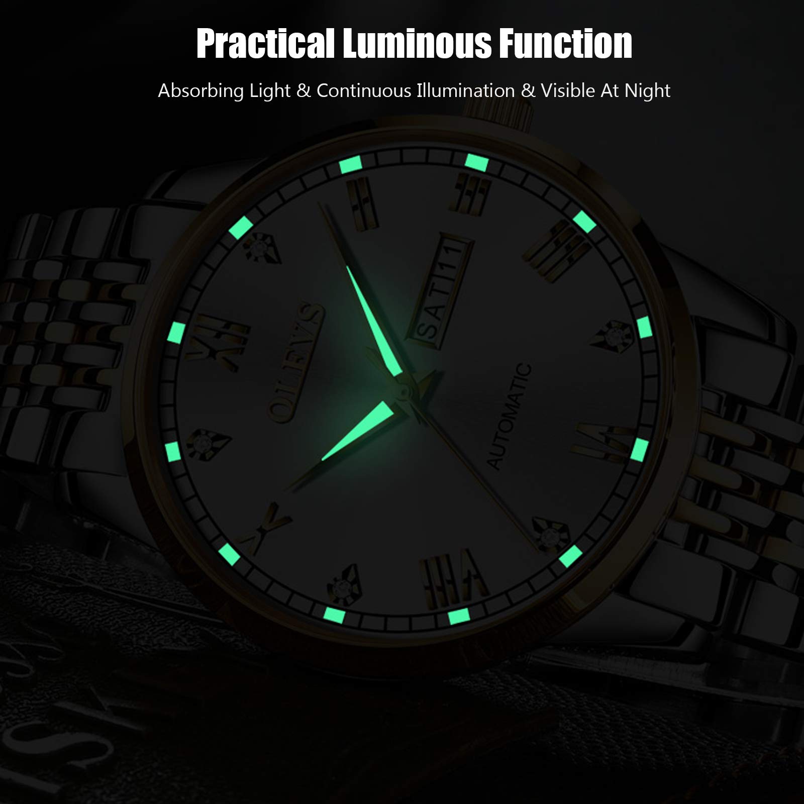 RORIOS Women's Automatic Self-Winding Mechanical Watch with Stainless Steel Band, Date Display & Luminous Hands - Elegant Dress Watch for Business, Party & Everyday Wear