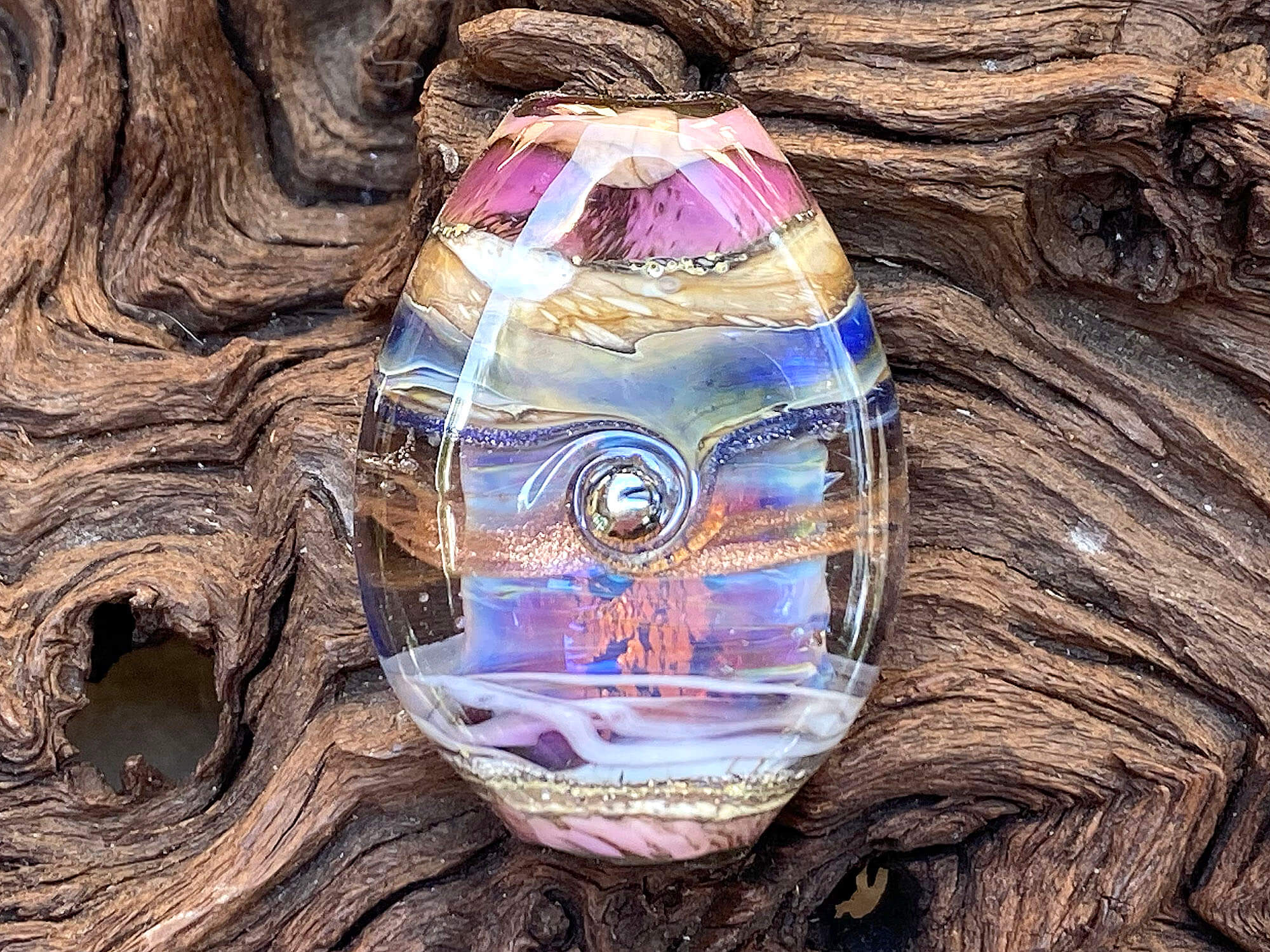 Natural Purple Fire Opal Organic Lampwork Glass Focal Bead - Handmade SRA Certified for Jewelry Making, DIY Crafts & Home Decor