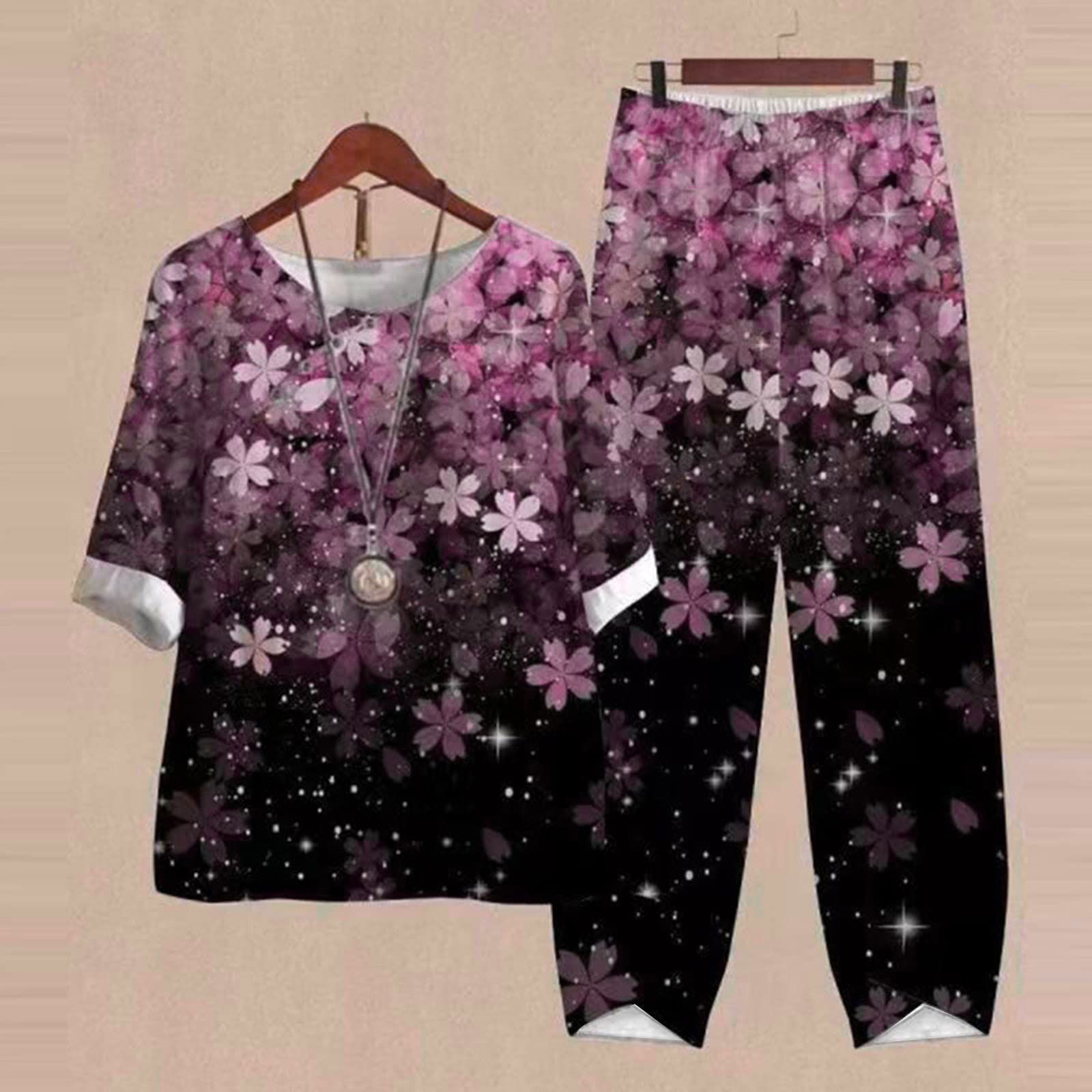 Oelaio Women's 2-Piece Lounge Set - Pink Old Money Style Outfit | Matching Shorts & Top Set | Tropical Vacation & Casual Wear | Summer Comfort Outfit for Beach, Travel & Relaxation