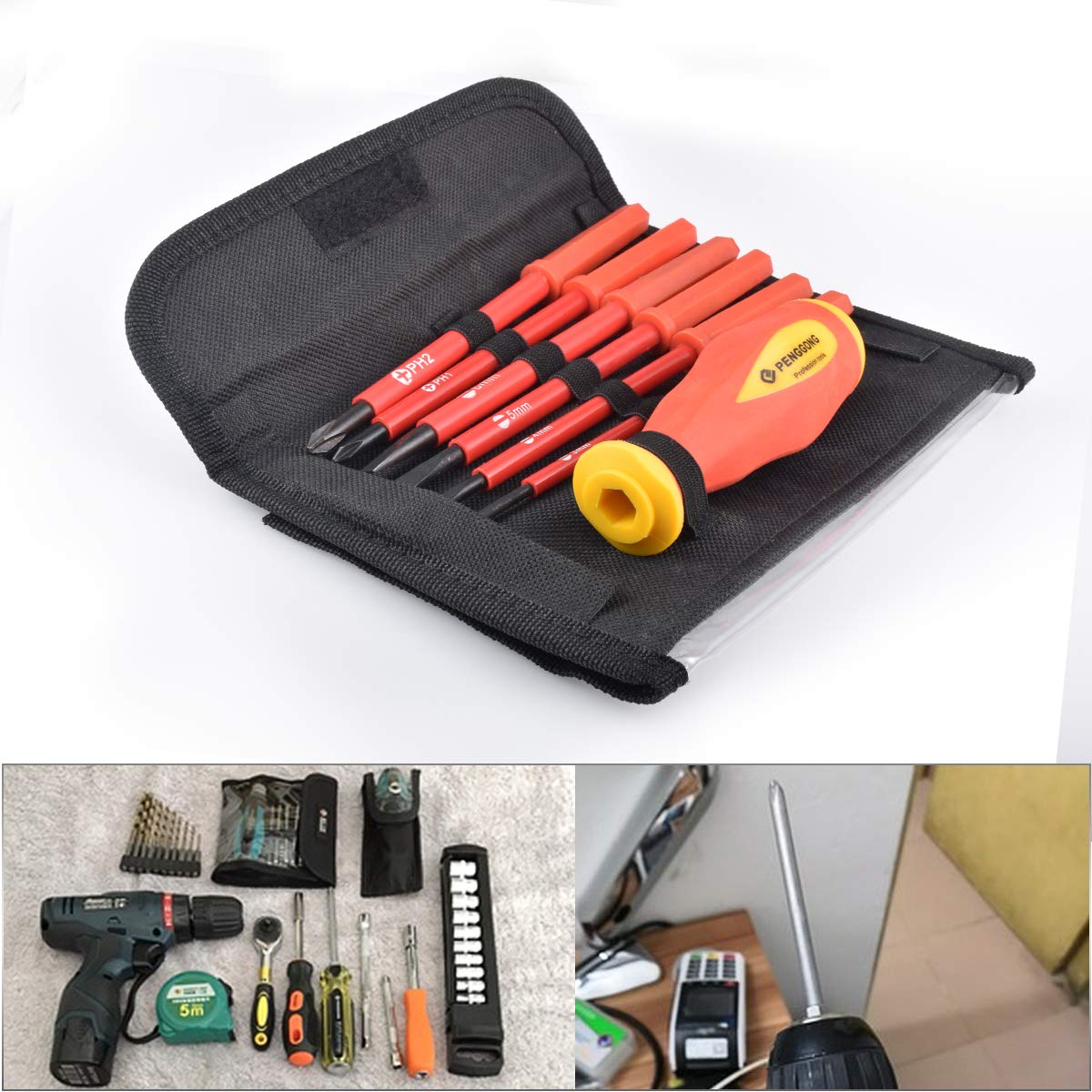 KATUR 7-Piece Insulated Screwdriver Set with Interchangeable Blades - VDE Certified Phillips & Flathead Screwdrivers for Electrical Work - Perfect for Electricians, DIY Home Repairs & Automotive Maintenance