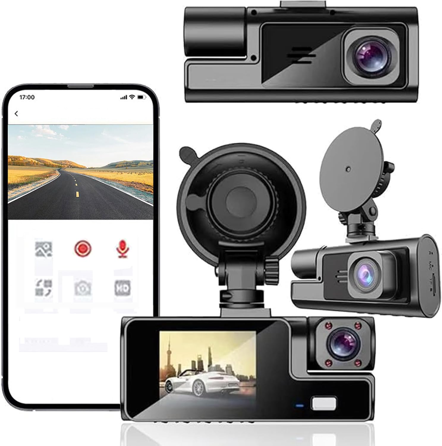 1080P WiFi Dash Cam for Cars - Front and Inside Mini Dash Camera with Night Vision, 24H Parking Mode, G-Sensor & Loop Recording | Perfect for Uber/Lyft Drivers, Road Trips & Vehicle Security (Black)