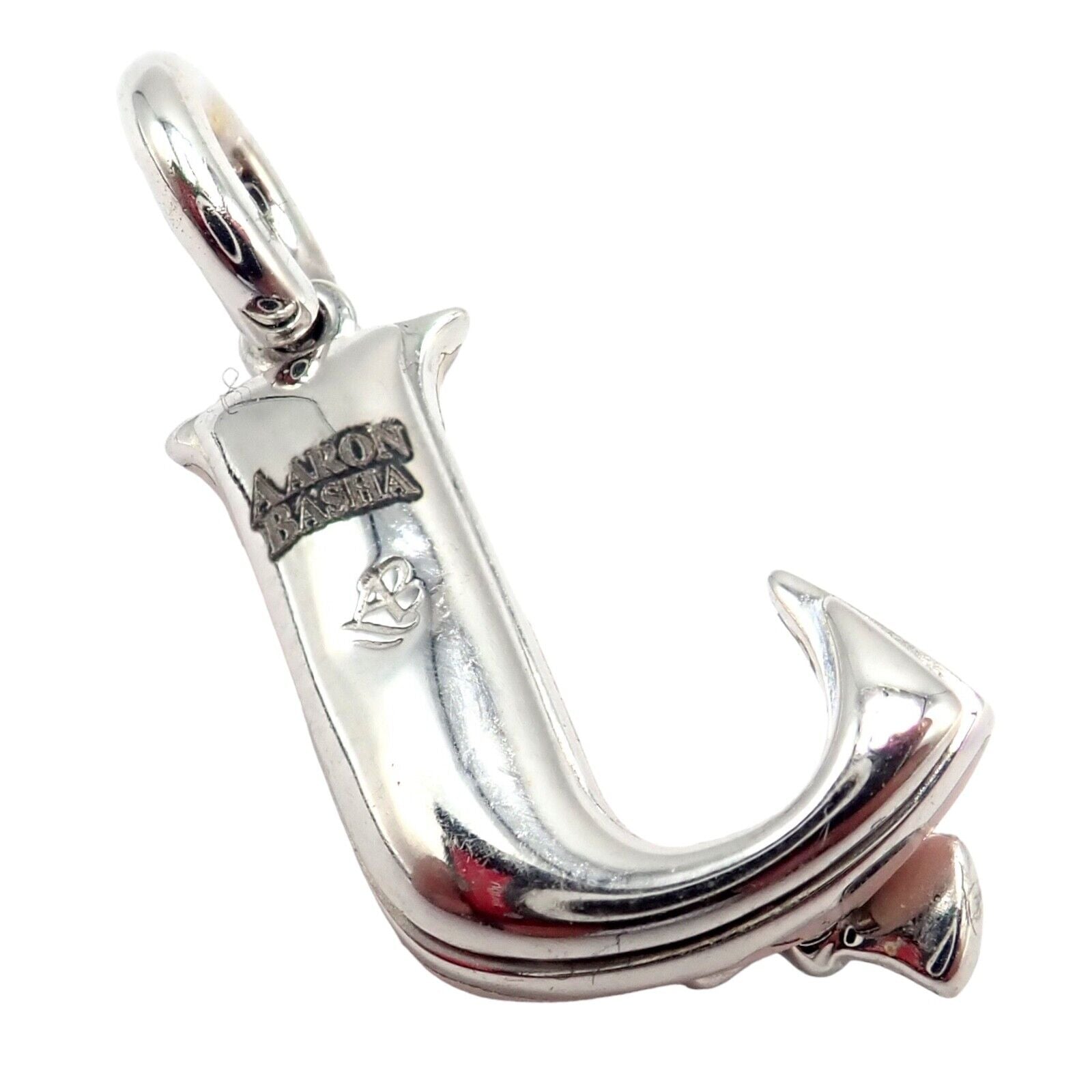 Aaron Basha 18K White Gold Diamond Pink Enamel Baby J Initial Charm Pendant - Elegant Personalized Jewelry Gift for Newborns, Christening & Baby Showers