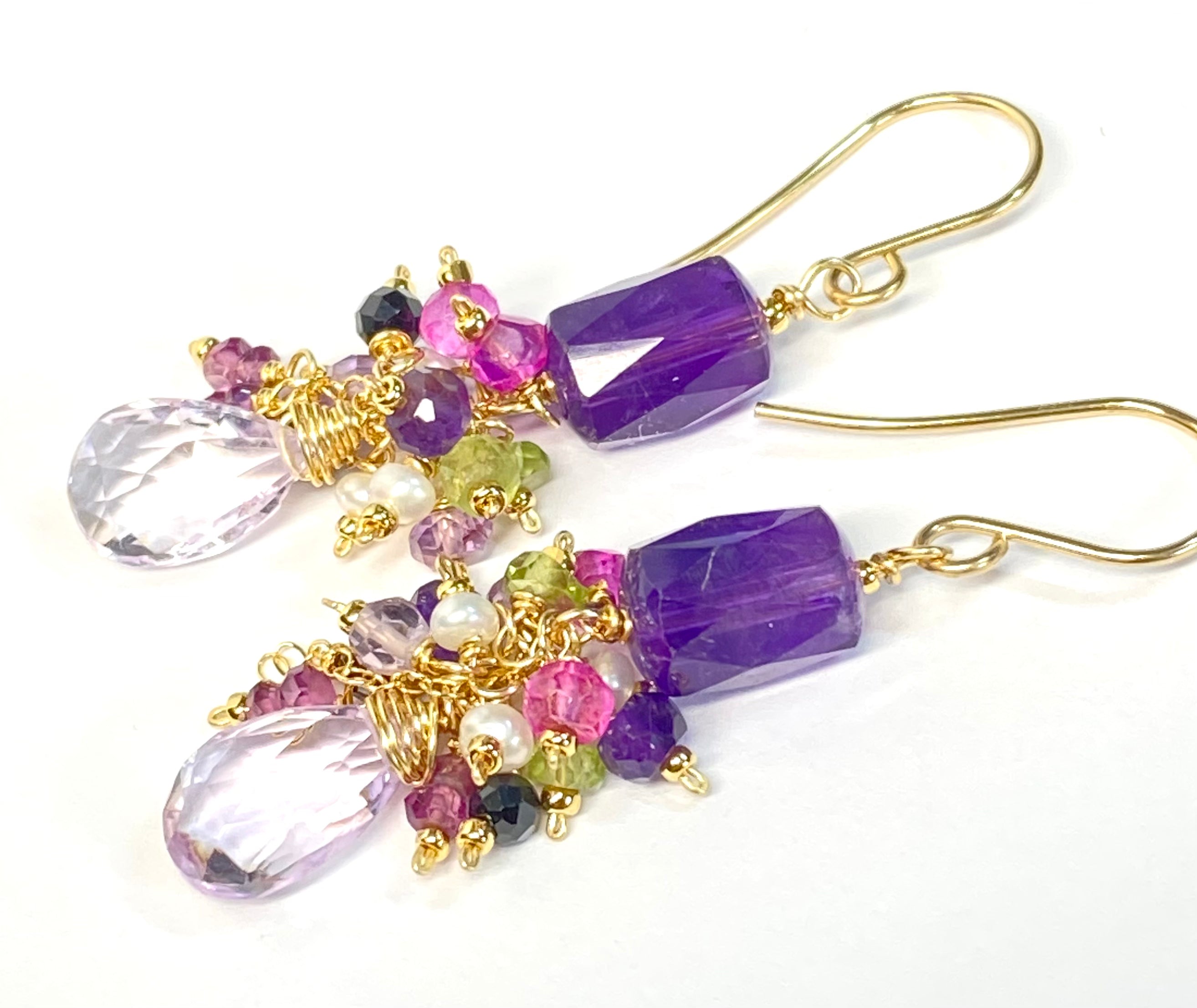 Amethyst Dangle Earrings | Multi Gemstone Cluster Drop Earrings for Women | Perfect for Weddings, Parties & Special Occasions