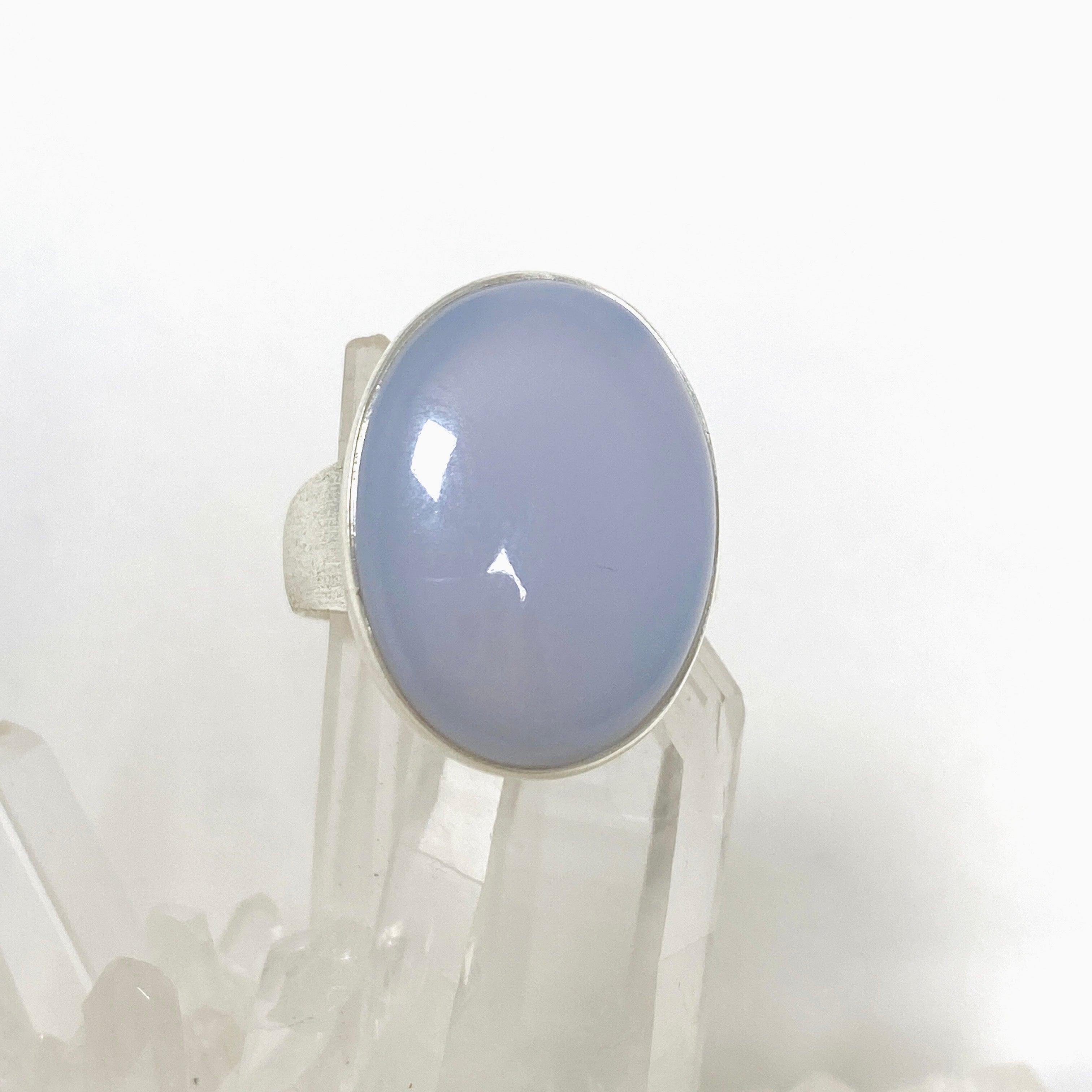 Blue Chalcedony Oval Ring with Brushed Band - Size 9 Sterling Silver Women's Jewelry KRGJ3245 | Elegant Gift for Birthday, Anniversary & Everyday Wear