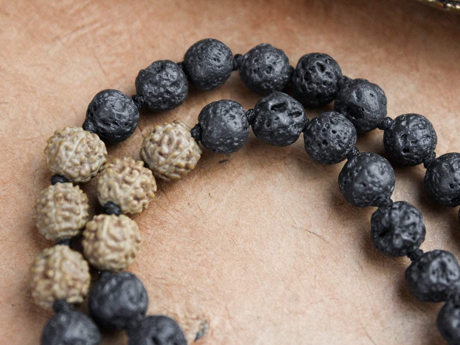 Authentic Hand-Knotted Rudraksha and Lava Stone Mala Beads - Spiritual Meditation Prayer Necklace for Yoga, Mindfulness & Positive Energy
