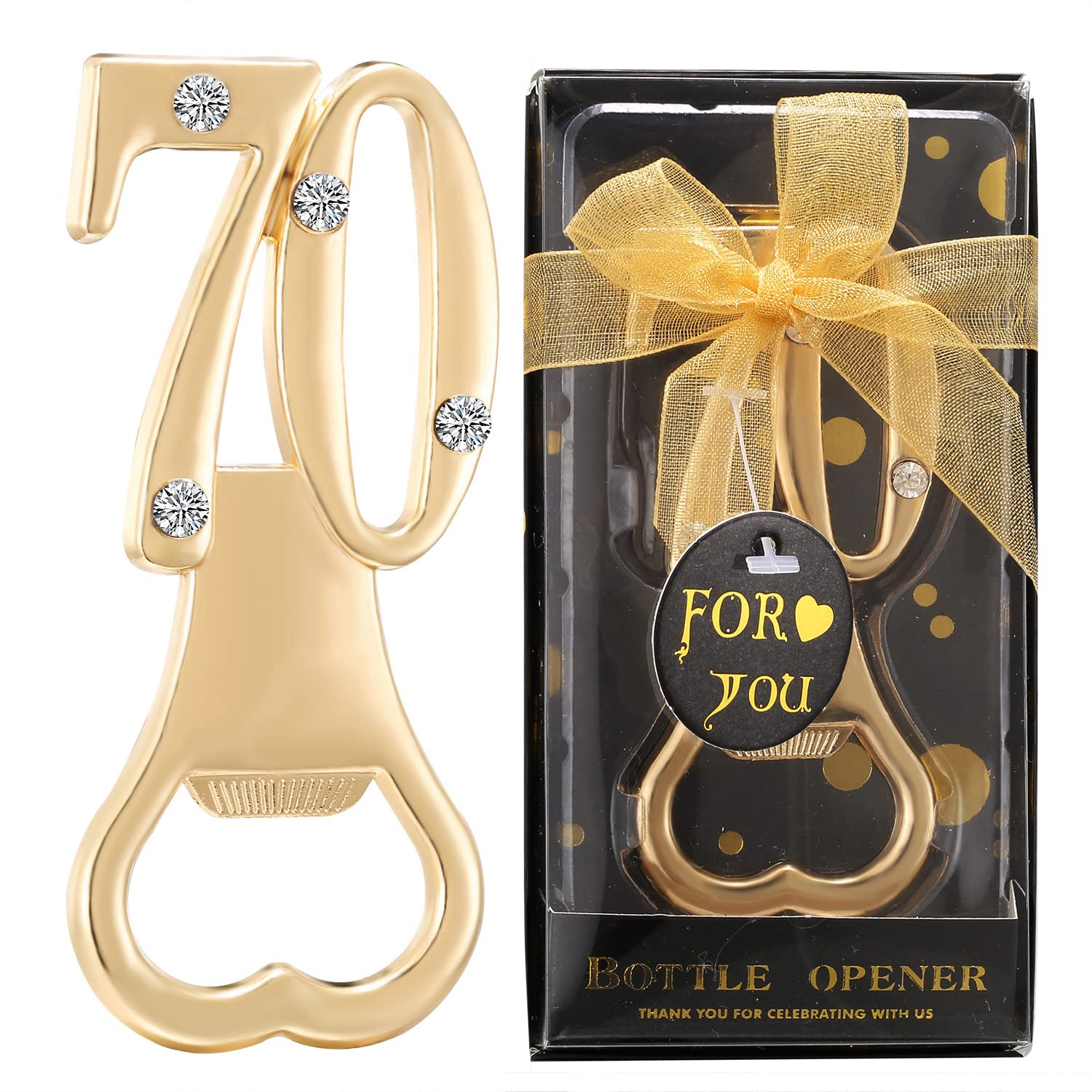 12 Pack 70th Birthday Bottle Openers - Gold & Black Party Favors for 70th Birthday, Anniversary, Retirement Gifts - Perfect for Weddings, Milestone Celebrations & Home Decor (12 Count)