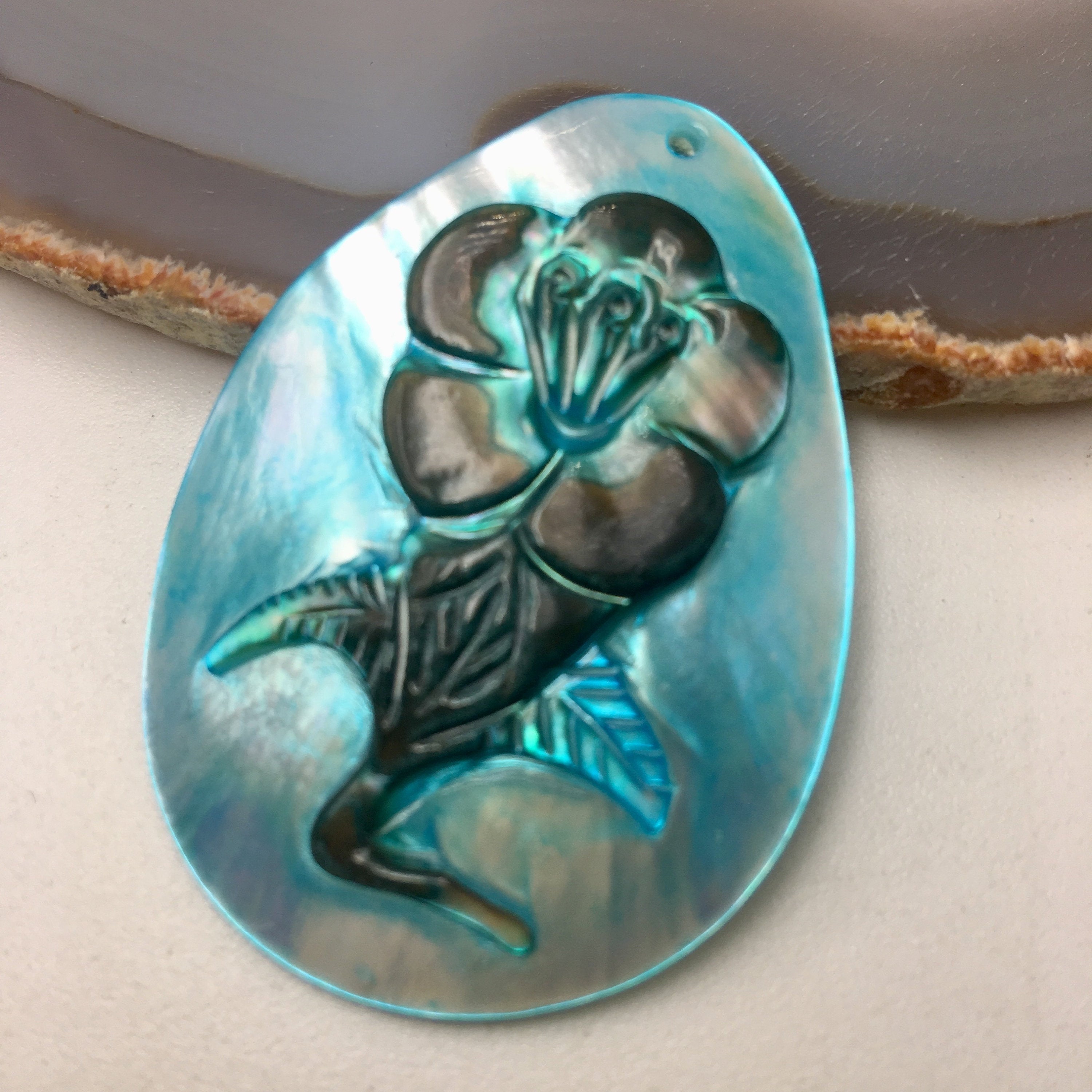 Hand Carved MOP Shell Flower Pendant - Teardrop Shape (30x45mm) for Necklace Making, Jewelry Design & DIY Craft Gifts