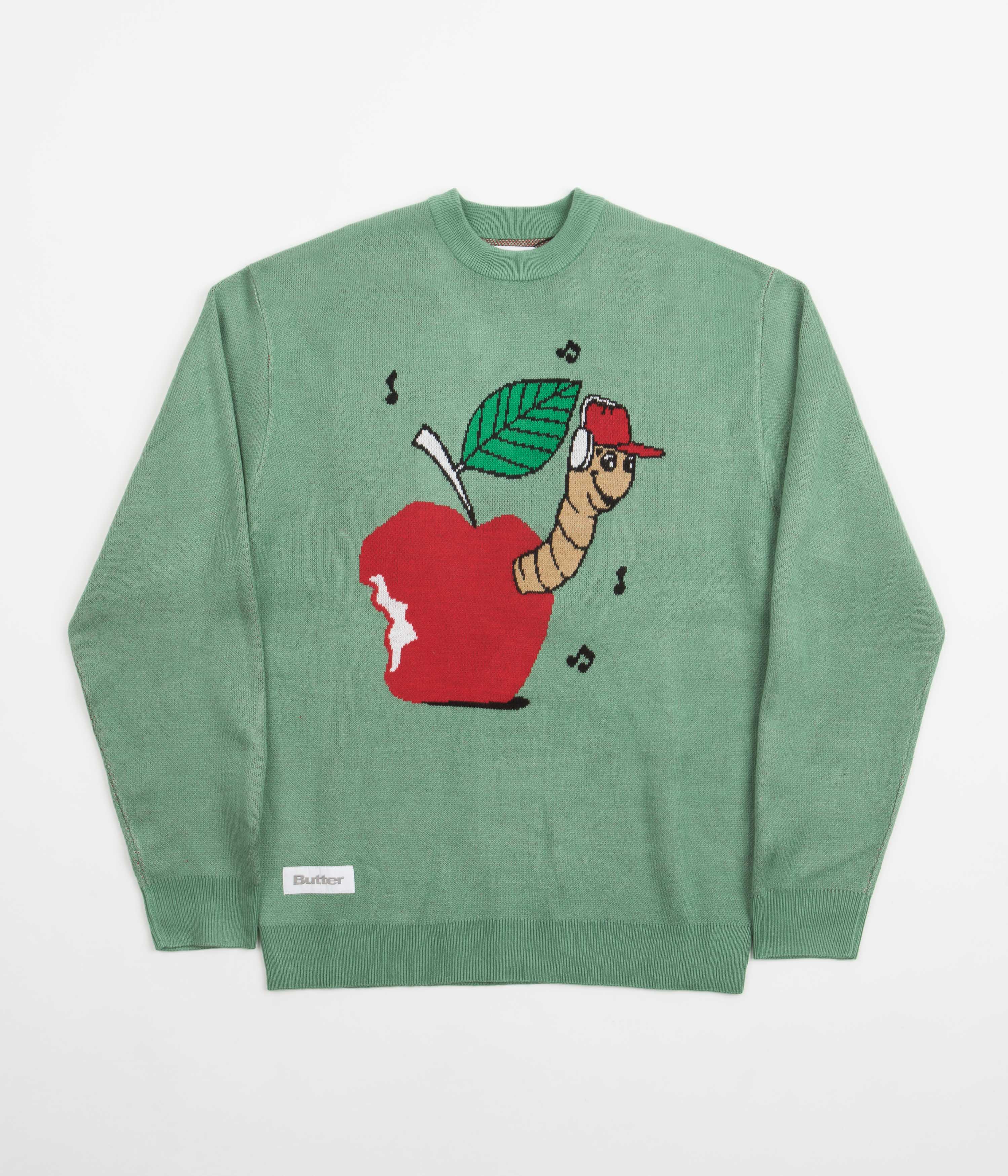 Butter Goods Worm Knitted Sweatshirt for Men & Women | Teal Green Pullover | Cozy Casual Wear for Street Style & Everyday Outfits