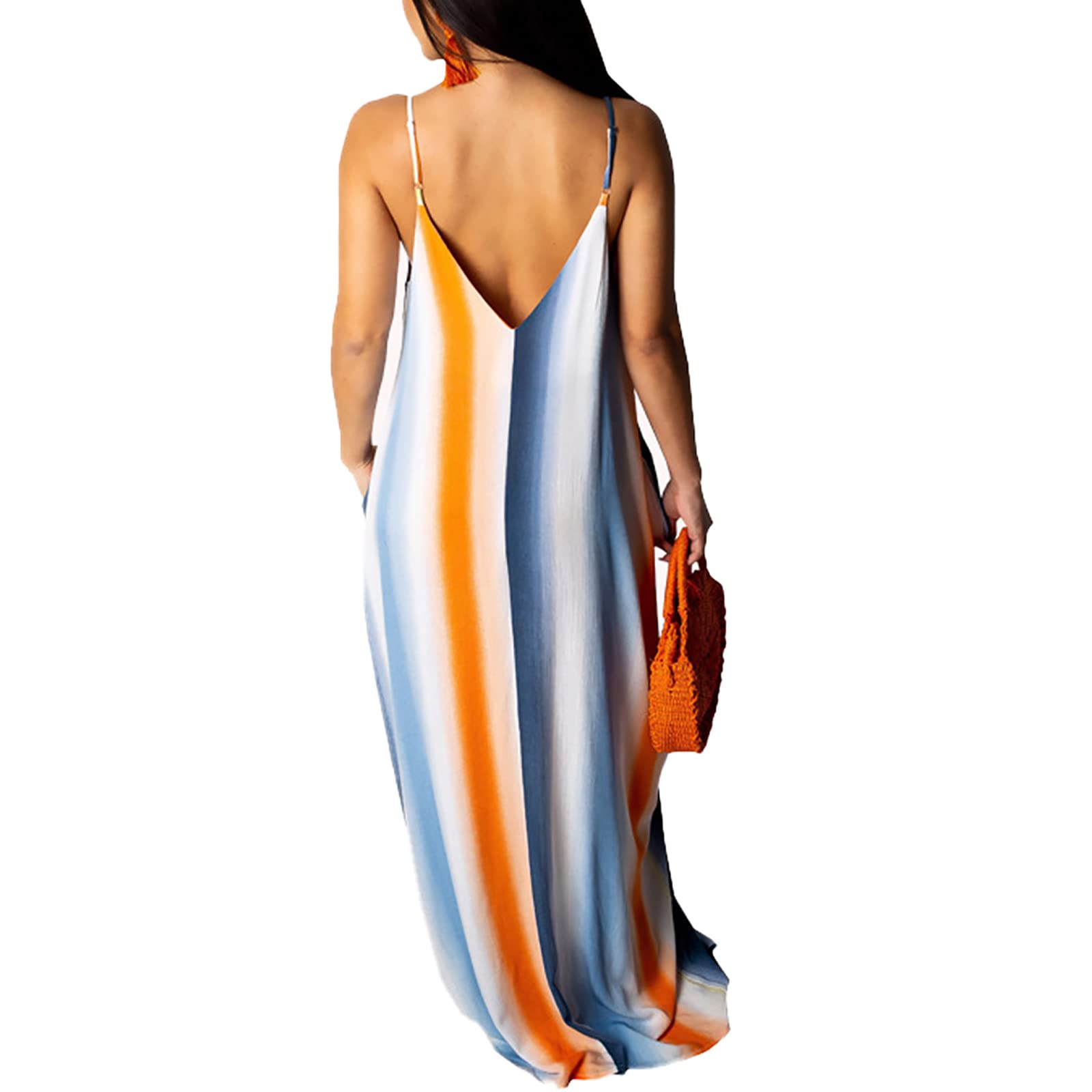 BOGURST Women's Summer Maxi Dress - Sleeveless Adjustable Spaghetti Strap Loose Fit Plus Size Casual Dress for Beach, Vacation & Outdoor Activities