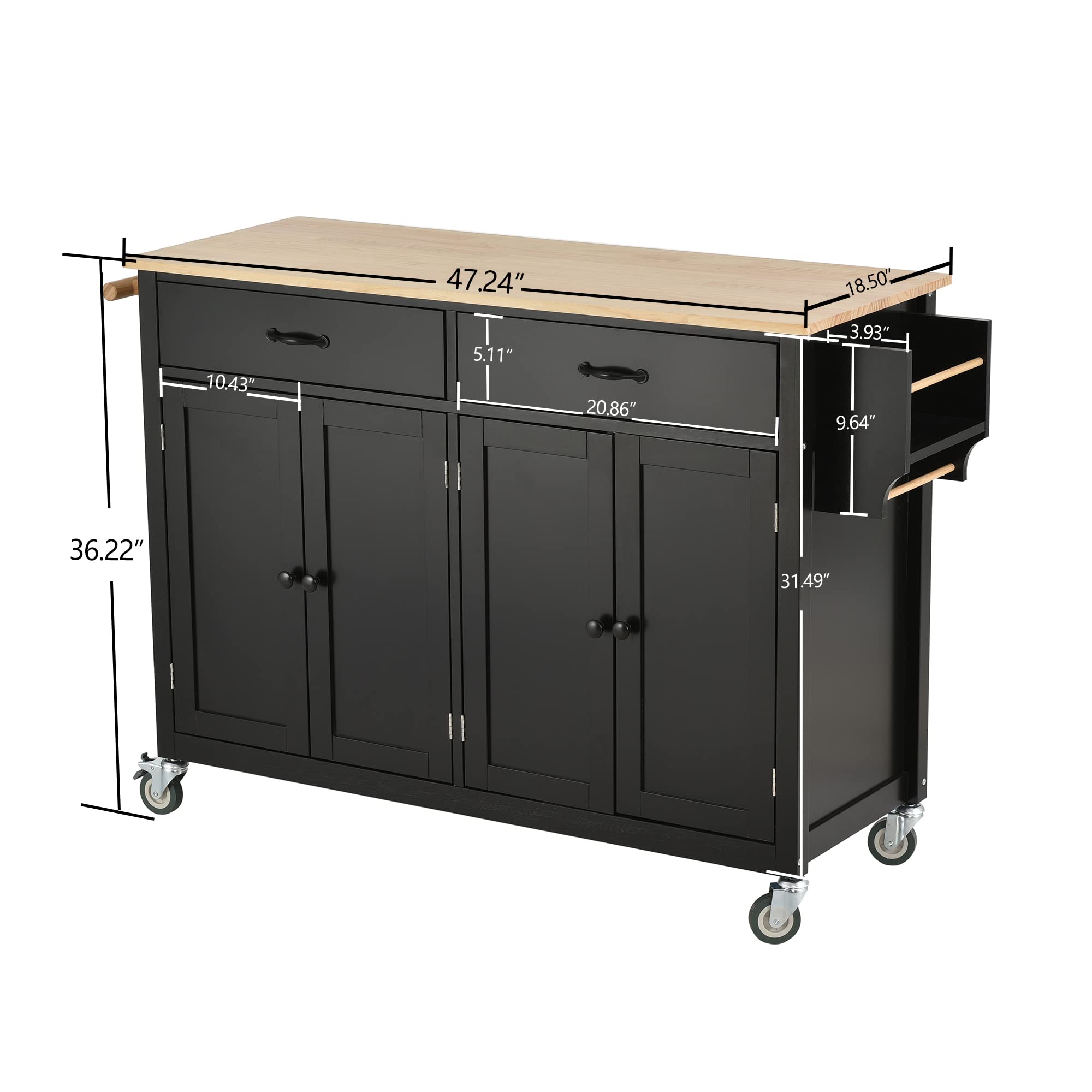 Solid Wood Kitchen Island Cart with Wheels & Storage - 54.3