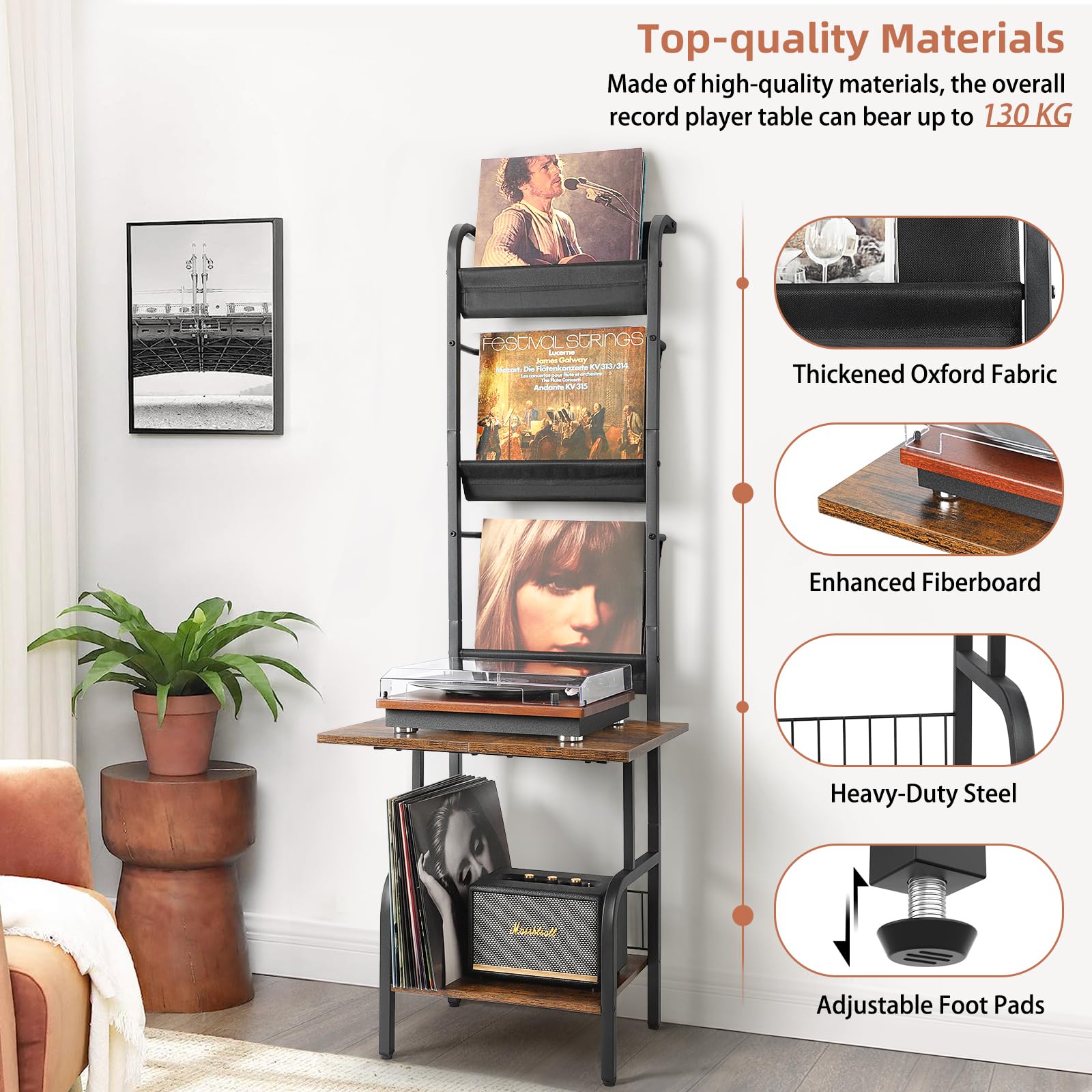 Bikoney Vinyl Record Storage Stand - Holds Up to 200 Albums | Turntable Cabinet & Wall Mount for Vinyl Records | Perfect for Living Room, Home Theater & Music Studio Organization