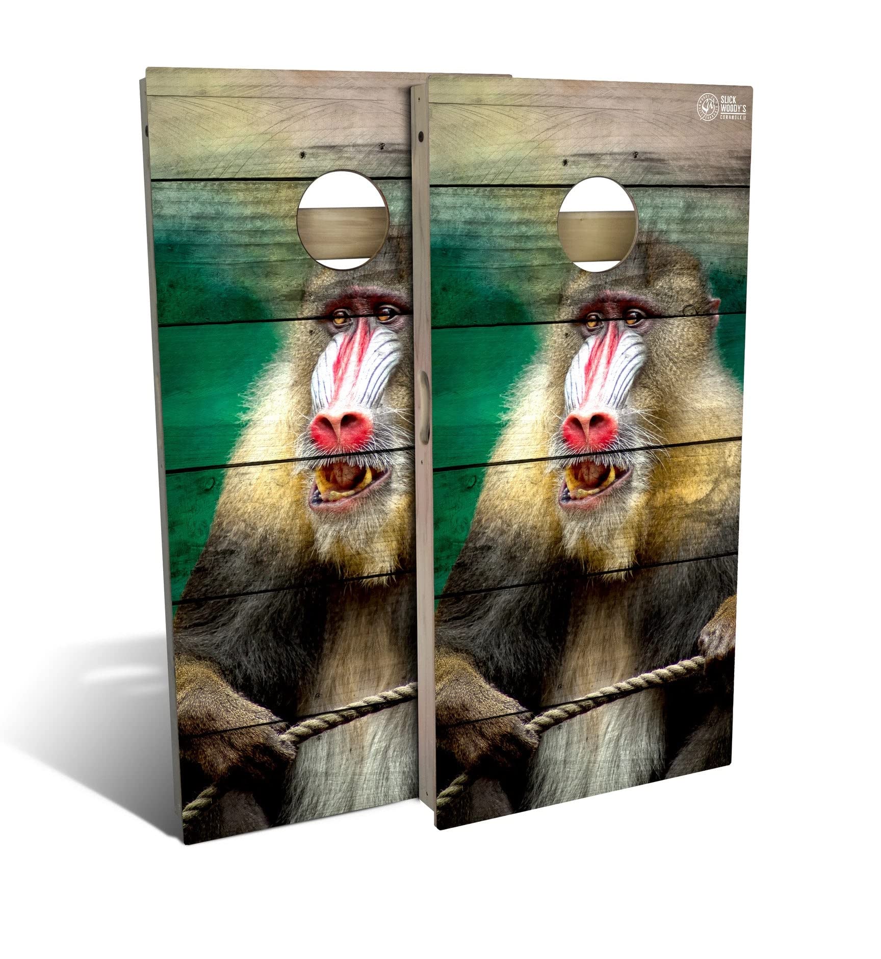Premium Mandrill Monkey Cornhole Game Set - 2 Boards, 8 Bean Bags & Accessories - Outdoor Lawn Games for Backyard, Tailgating & Parties - Choose Your Size (24