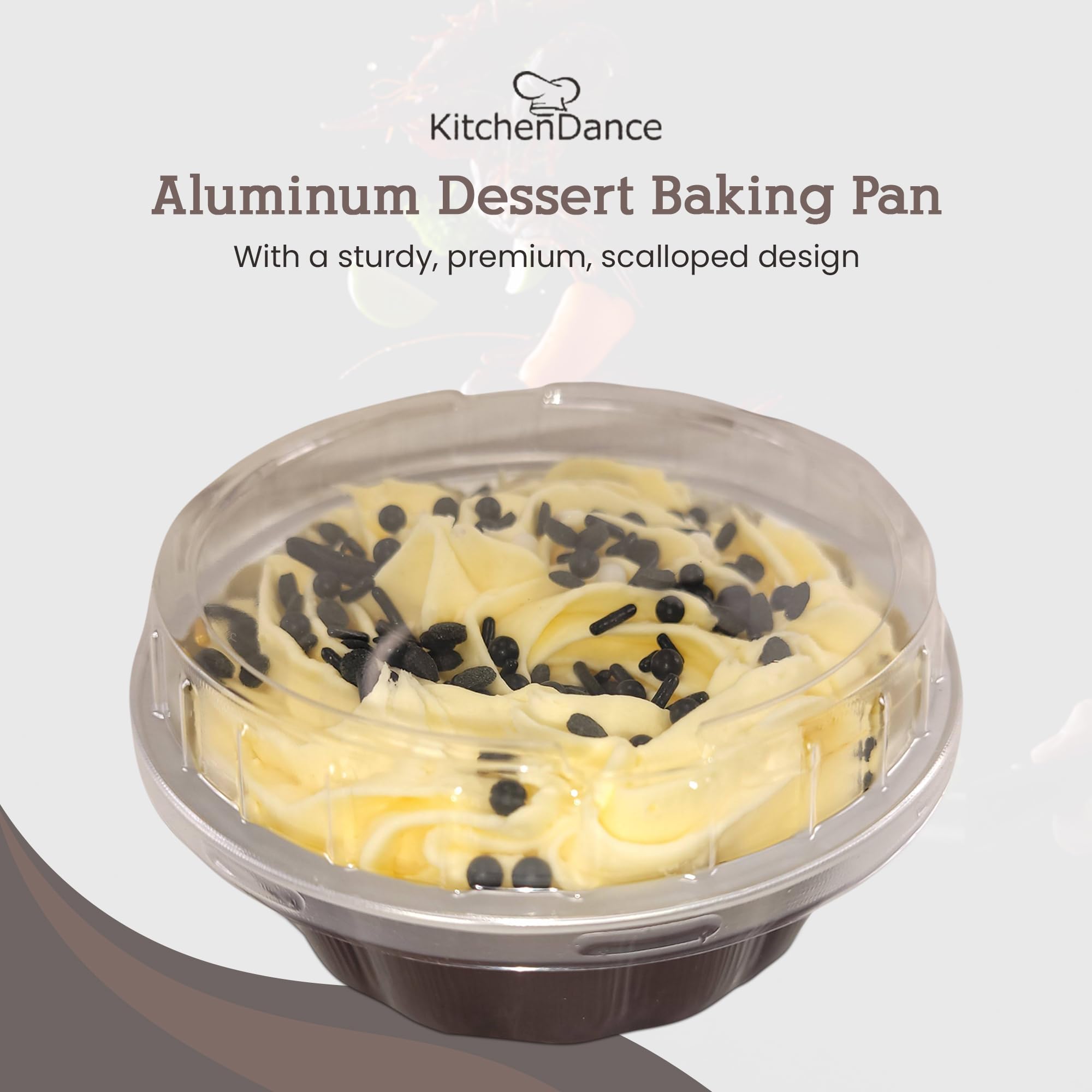 8 oz Disposable Round Aluminum Foil Pans with Snap-on Lids - Mini Cake Pans for Baking, Cupcakes & Desserts | Sturdy Scalloped Design & Vibrant Colors | Perfect for Parties, Picnics & Meal Prep - KitchenDance A8P