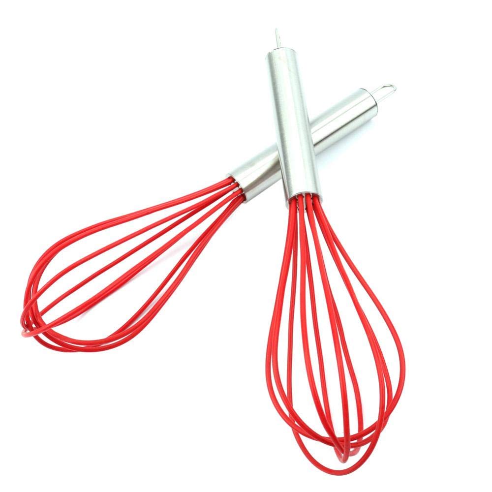 Silicone Manual Egg Whisk with Stainless Steel Handle - Kitchen Baking & Cooking Tool for Mixing Eggs, Batter, Cream - Easy to Use & Clean - Perfect for Home Baking, Cake Decorating & Cooking Prep