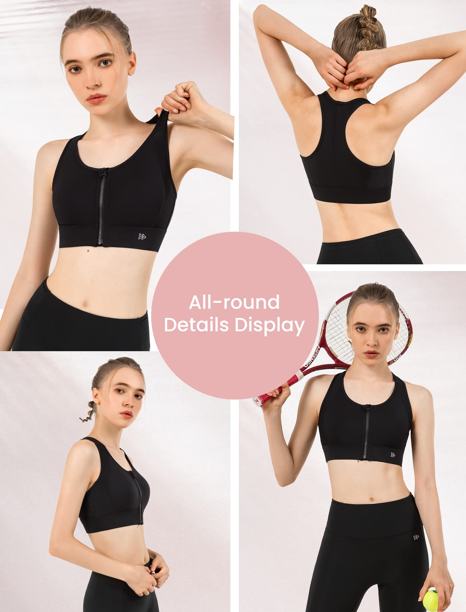 Yvette High Impact Sports Bra for Women - Full Coverage, High Support Racerback Workout Bra for Plus Size - Ideal for Running, Gym & High-Intensity Training