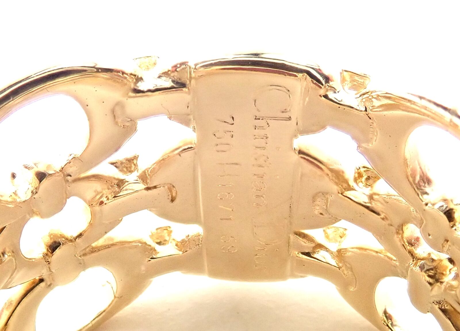 Authentic Christian Dior 18K Yellow Gold Diamond Pink Tourmaline Band Ring for Women - Luxury Fashion Jewelry Gift for Anniversary, Valentine's Day & Special Occasions