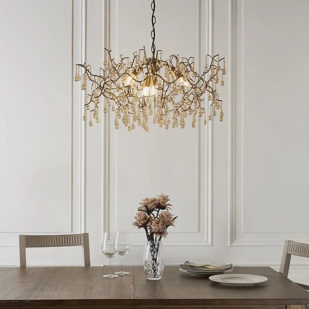 Athena 4/6L Center Ceiling Light - Aged Gold & Champagne Finish - Elegant Dining Room & Living Room Lighting Fixture