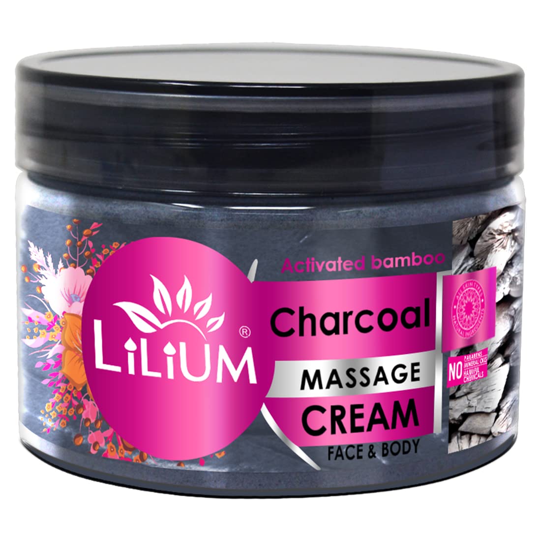 Lilium Activated Bamboo Charcoal Massage Cream 250g - Detoxifying & Nourishing Facial & Body Cream for Skin Purification & Radiant Glow - Suitable for All Skin Types - Perfect for Spa Days, Self-Care Routines & Post-Workout Recovery