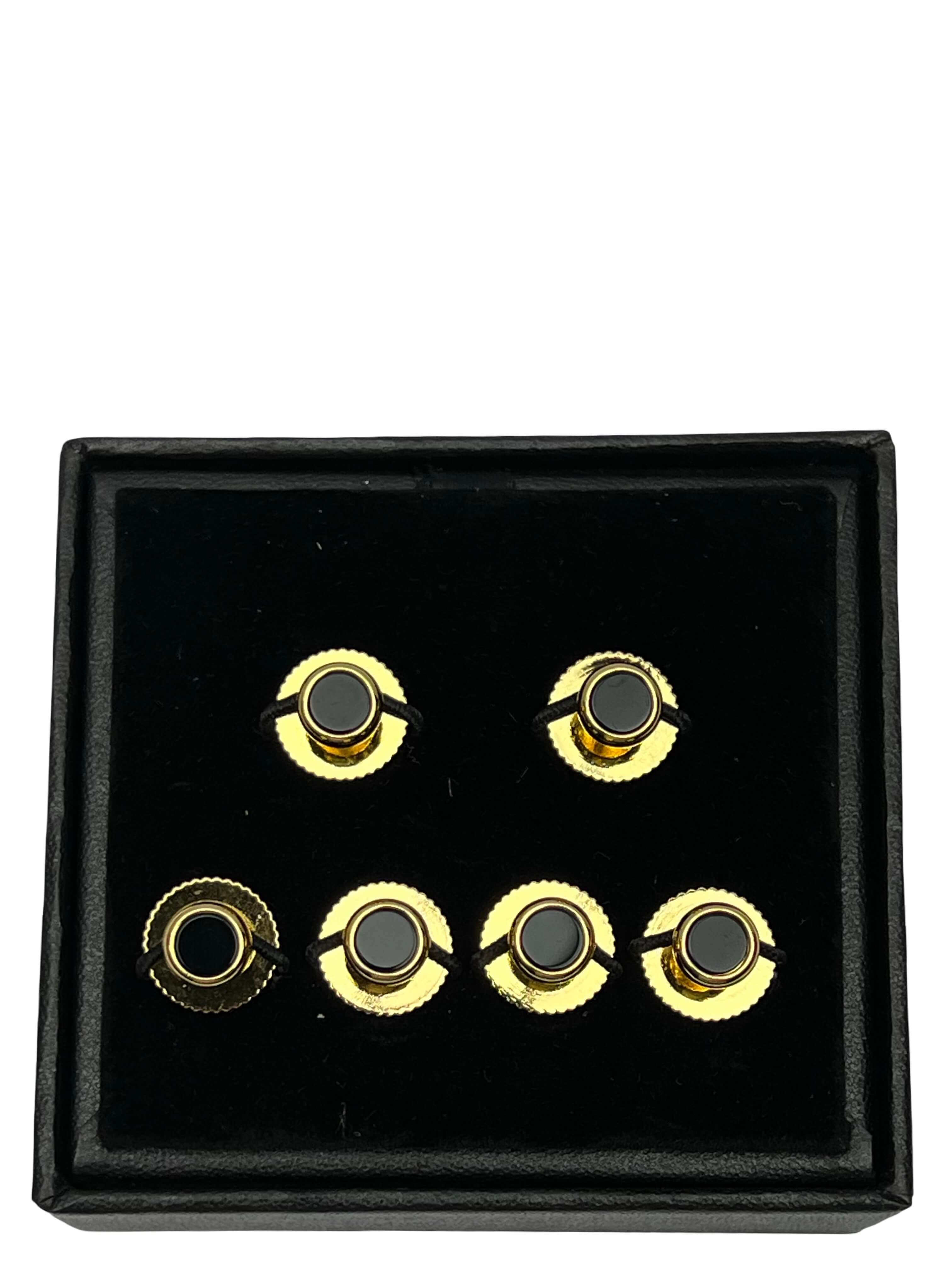 DÉCLIC Onyx (6) Gold Screw Shirt Studs - Elegant Formal Wear Accessories for Men's Dress Shirts, Tuxedos & Special Occasions