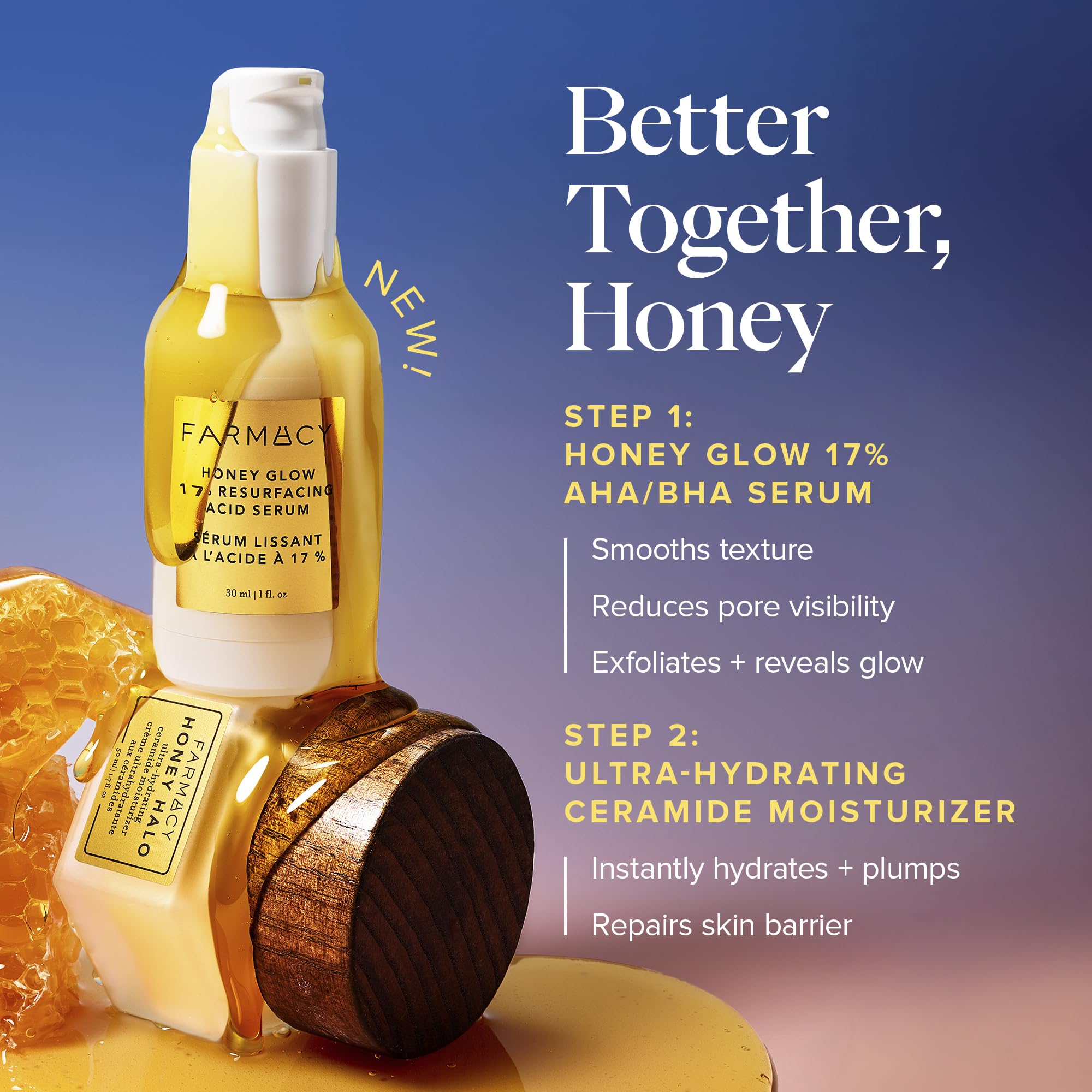 Farmacy Honey Glow 17% AHA BHA Exfoliating Serum with Salicylic Acid - Pore Minimizing & Skin Resurfacing Treatment - Hydrating Face Serum for Smooth Texture & Radiant Glow (30ml) - Perfect for Nighttime Skincare Routine & Pre-Makeup Prep