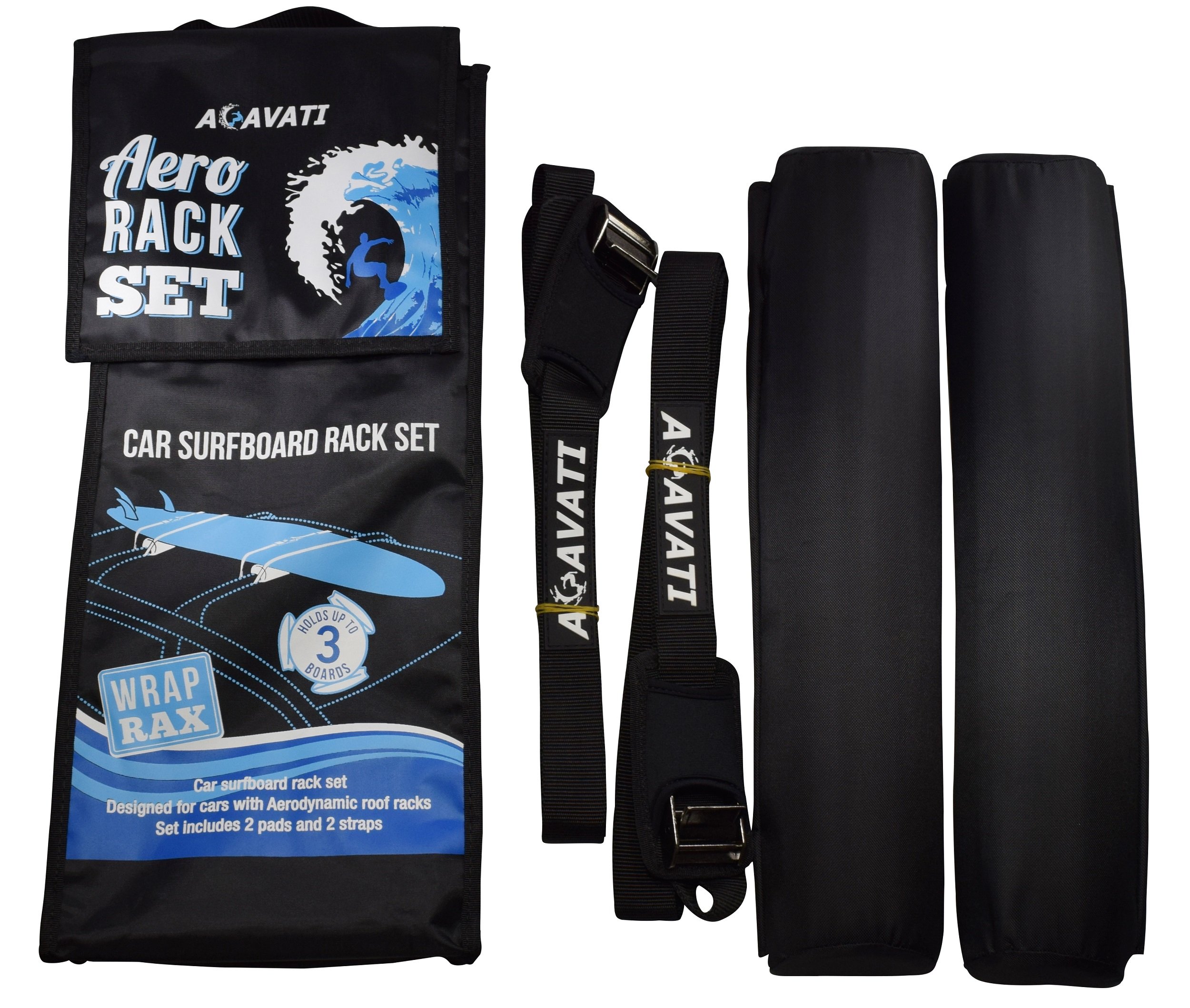 Aero Pad and Strap Car Surfboard Tie Down Set - 2 Pads & 2 Straps with Cam Buckles for SUP, Kayak, Canoe - Compatible with Car, Truck, SUV Roof Racks - Secure Transport for Water Sports Gear
