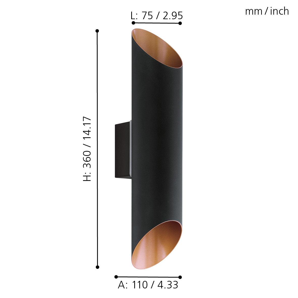 Eglo Agolada Black & Copper LED Outdoor Wall Light - Up & Down Lighting for Patio, Garden, and Exterior Home Decor