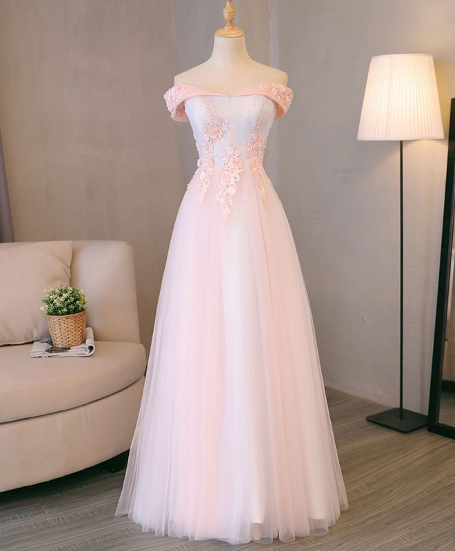 Elegant Light Pink Lace Off-Shoulder Long Prom Dress for Women - Formal Evening Gown for Homecoming, Wedding, Party & Special Occasions