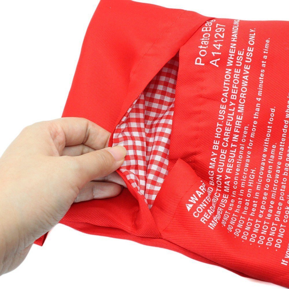 Microwave Potato Baking Bag - Reusable & Washable Potato Cooker Pouch - Fast 4-Minute Baked Potatoes (2 Pack, Red) - Perfect for Quick Snacks, Healthy Meals & Kitchen Convenience