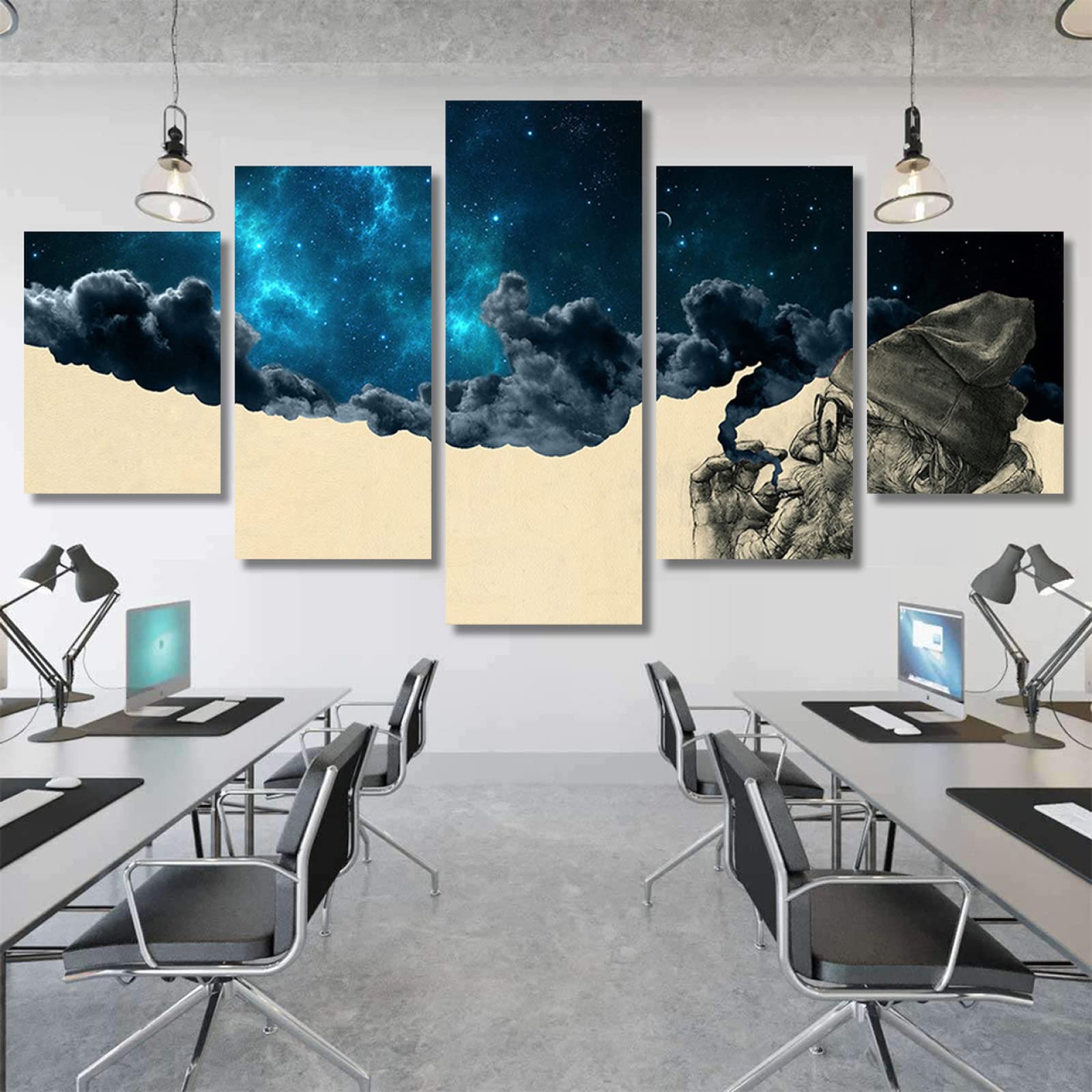Abstract Wall Art Canvas Prints Set of 5 - Modern Smoke & Wonder Painting for Home, Living Room & Office Decor - Framed Wall Decor Gift for Housewarming & Interior Design