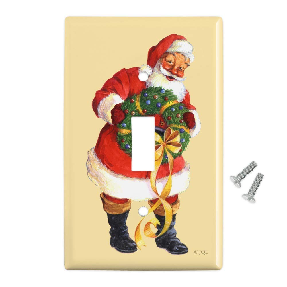 Christmas Santa Holding Wreath Plastic Wall Decor Light Switch Cover - Holiday Home Decoration for Living Room, Bedroom & Office