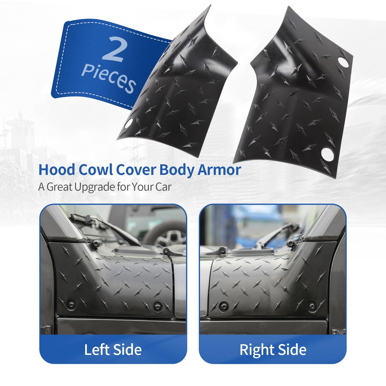 RT-TCZ Heavy Duty Hood Cowl Cover for Jeep Wrangler JL/JLU & Gladiator JT (2018-2024) - Black Exterior Accessories (2-Piece Set) - Durable Protection Against Rocks & Debris for Off-Road Adventures