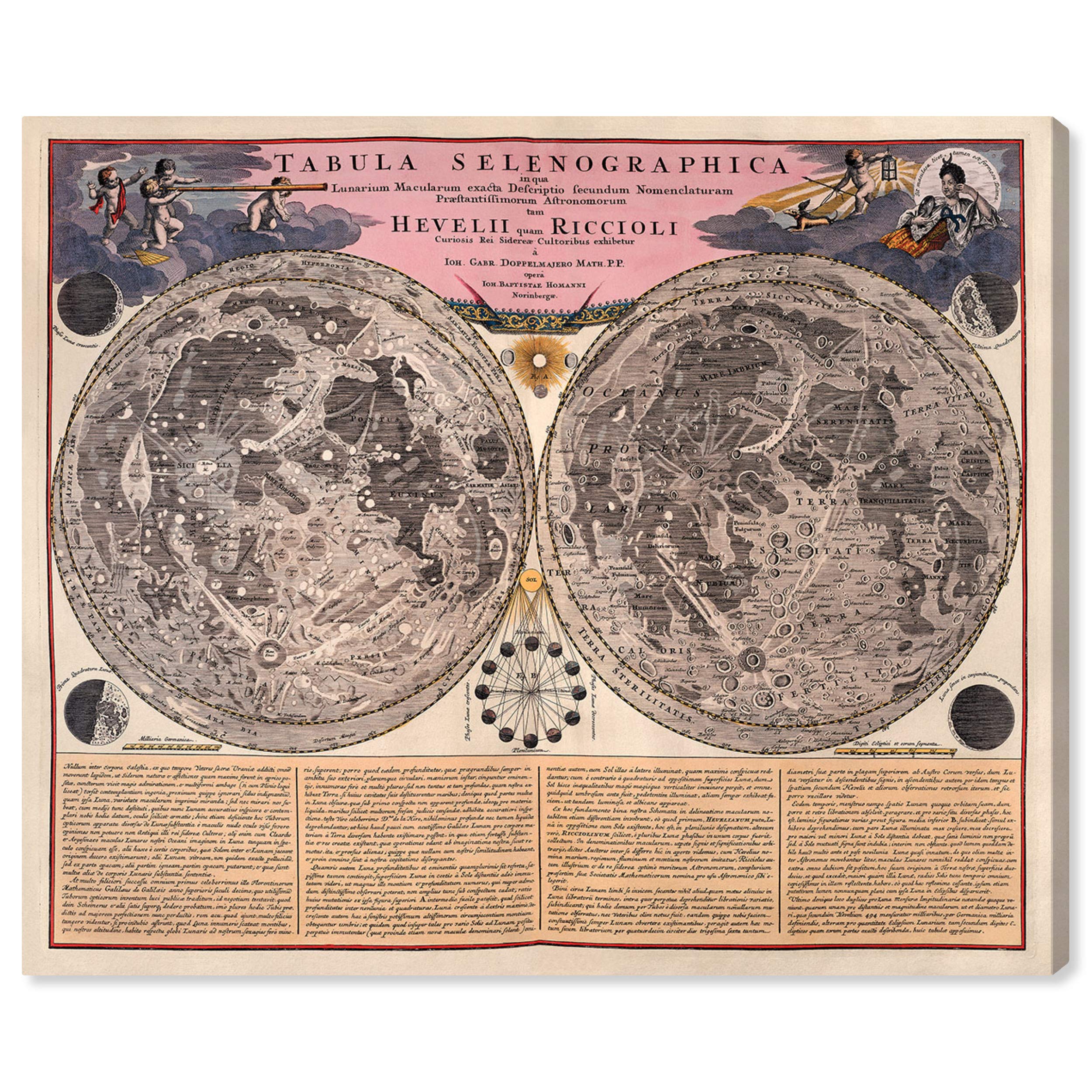Tabula Selenographica Moon Map Wall Art - 36x30 Inch Brown & Pink Canvas Print by Oliver Gal Artist Co. | Vintage Celestial Home Decor for Living Room, Bedroom & Office