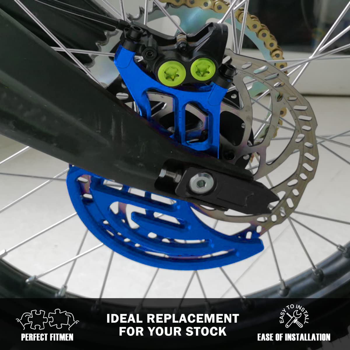 CTDOESO CNC Billet Rear Brake Disc Guard & Caliper Cover - Compatible with Sur-Ron MX/X Bike & Segway X260 - High-Quality Rear Sprocket Protective Cover & Rotor Adapter (Blue) - Perfect for Off-Road Riding, Mountain Biking & Electric Bike Protection